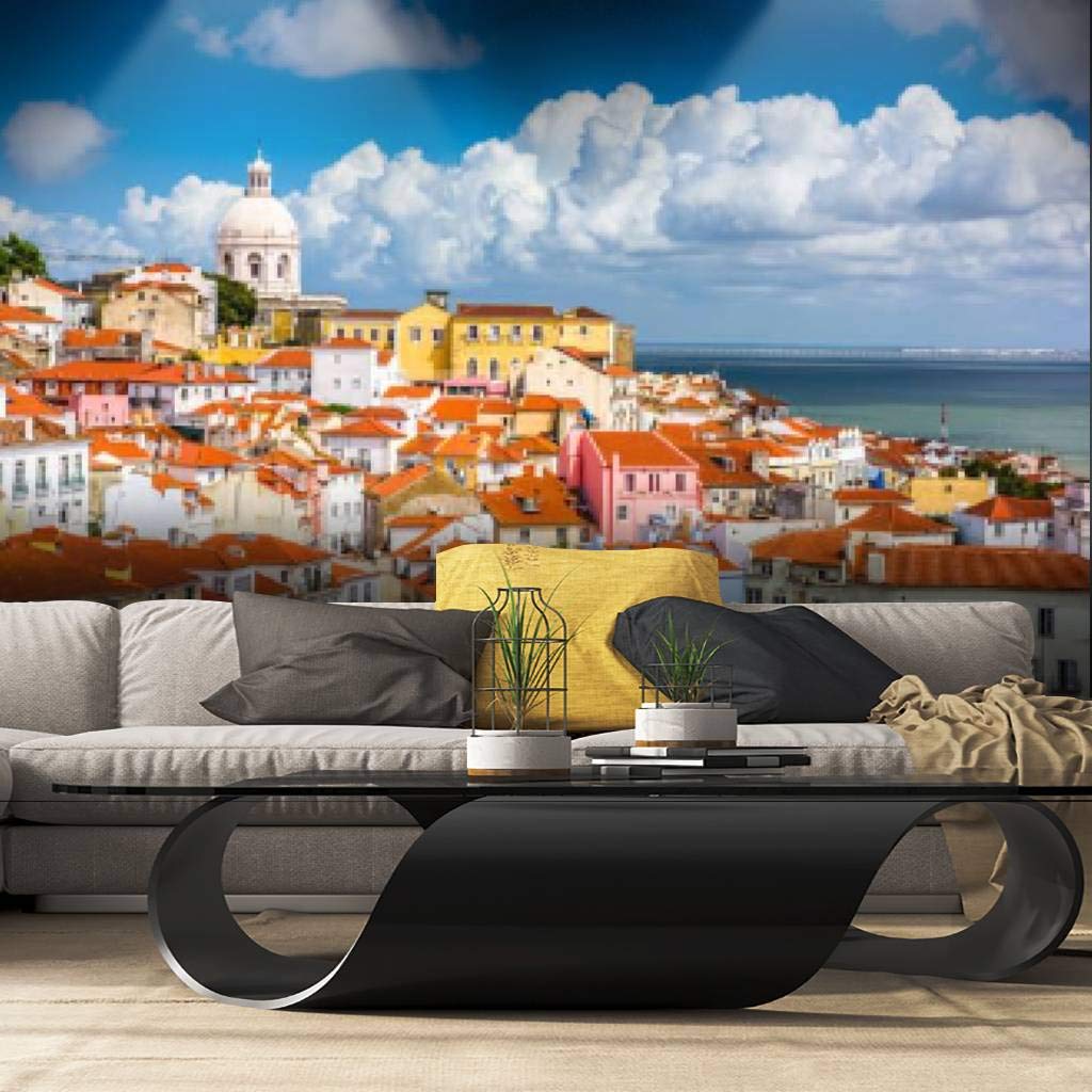 Lisbon Portugal Skyline Peel and Stick Wallpaper - Self-Adhesive Removable Vinyl Wall Mural for Home Decor | Perfect for Living Room, Bedroom, and Office Accent Walls