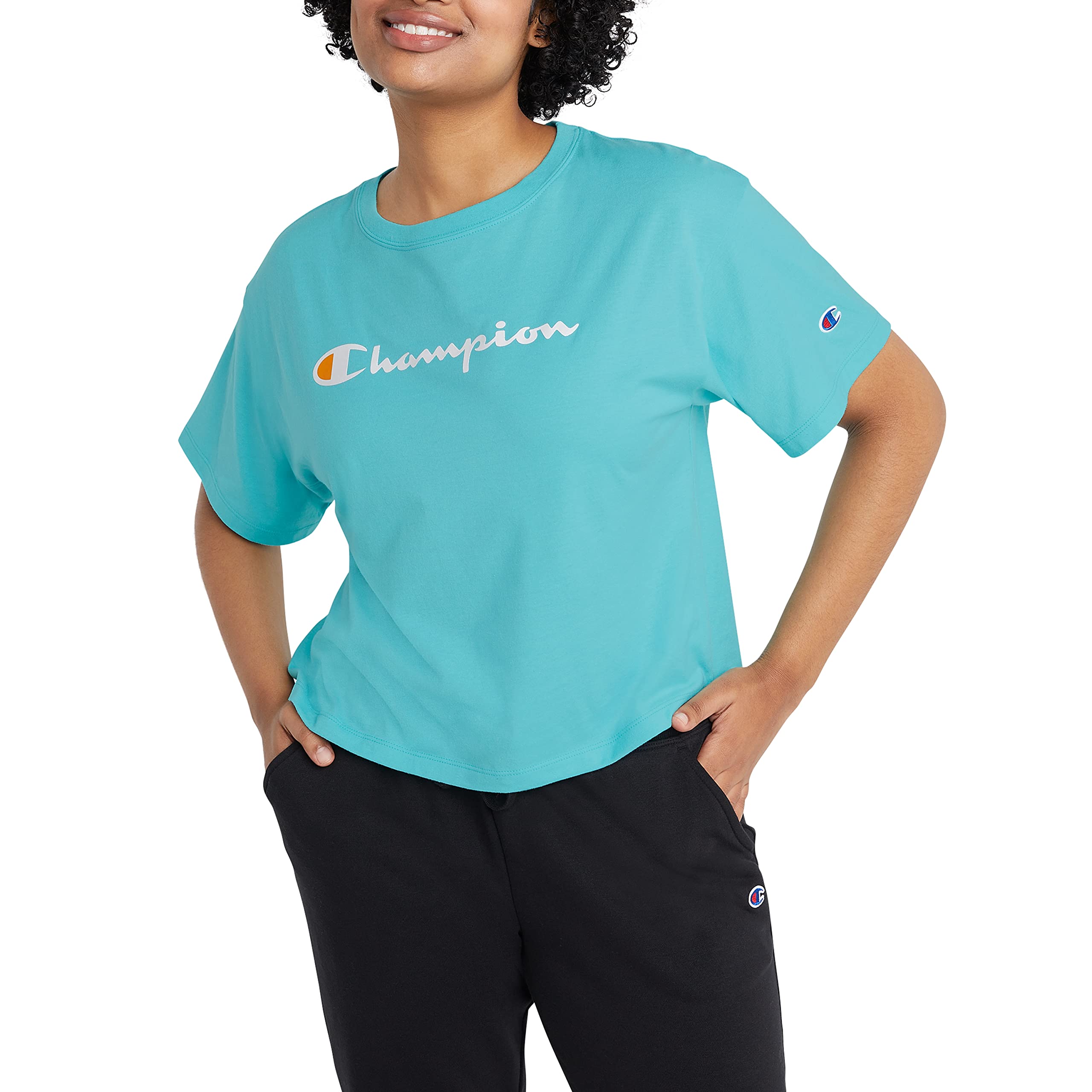 Champion Women's Classic Crop Top Tee Shirt - Soft Cotton Comfort Fit for Casual Wear, Gym & Everyday Outfits