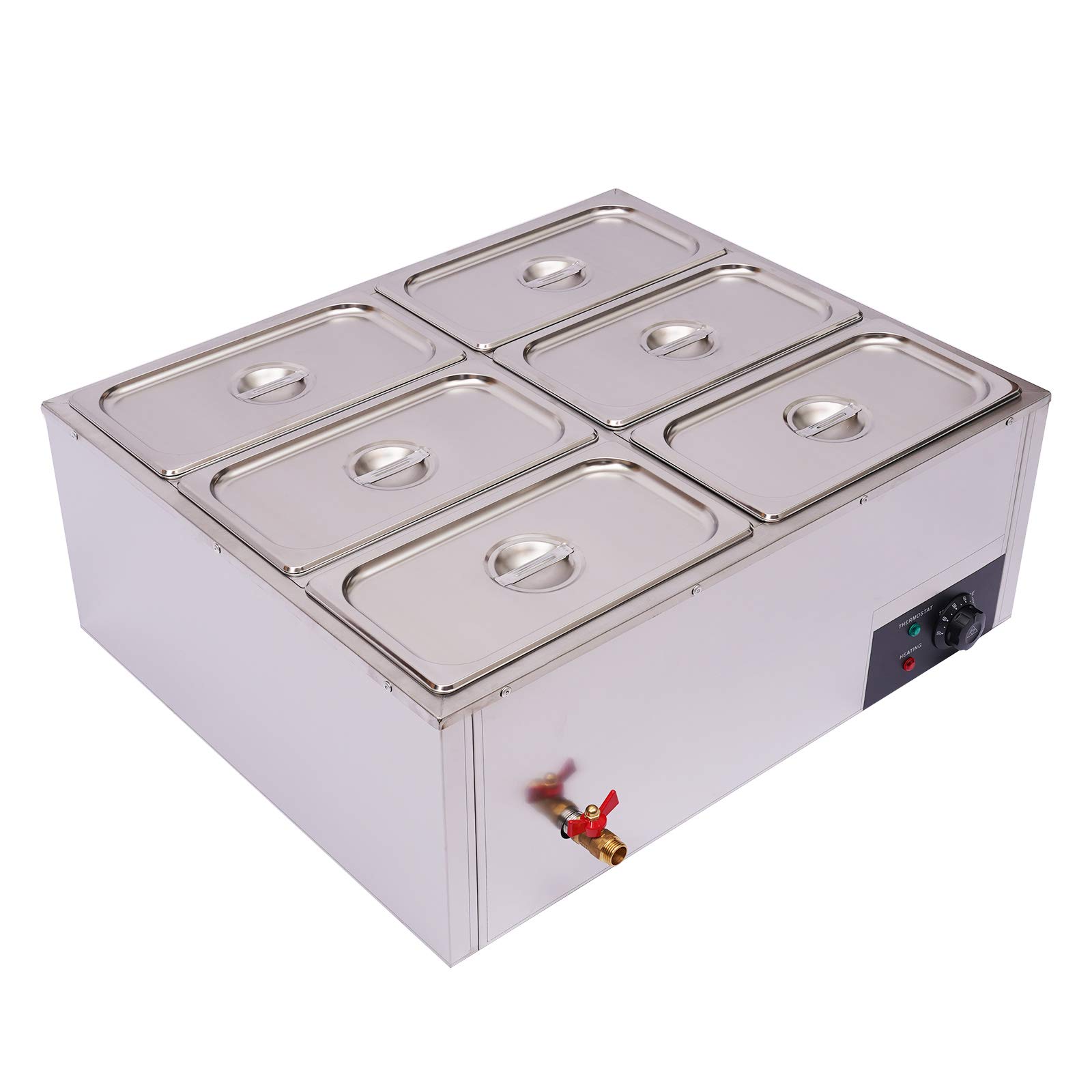 TFCFL 6-Pan Commercial Food Warmer - 6 x 7L Stainless Steel Steam Table with Temperature Control - 110V 850W Electric Buffet Warmer for Restaurants, Cafeterias, Hotels & Catering Events - Perfect for Buffet Service, Banquets, and Food Display