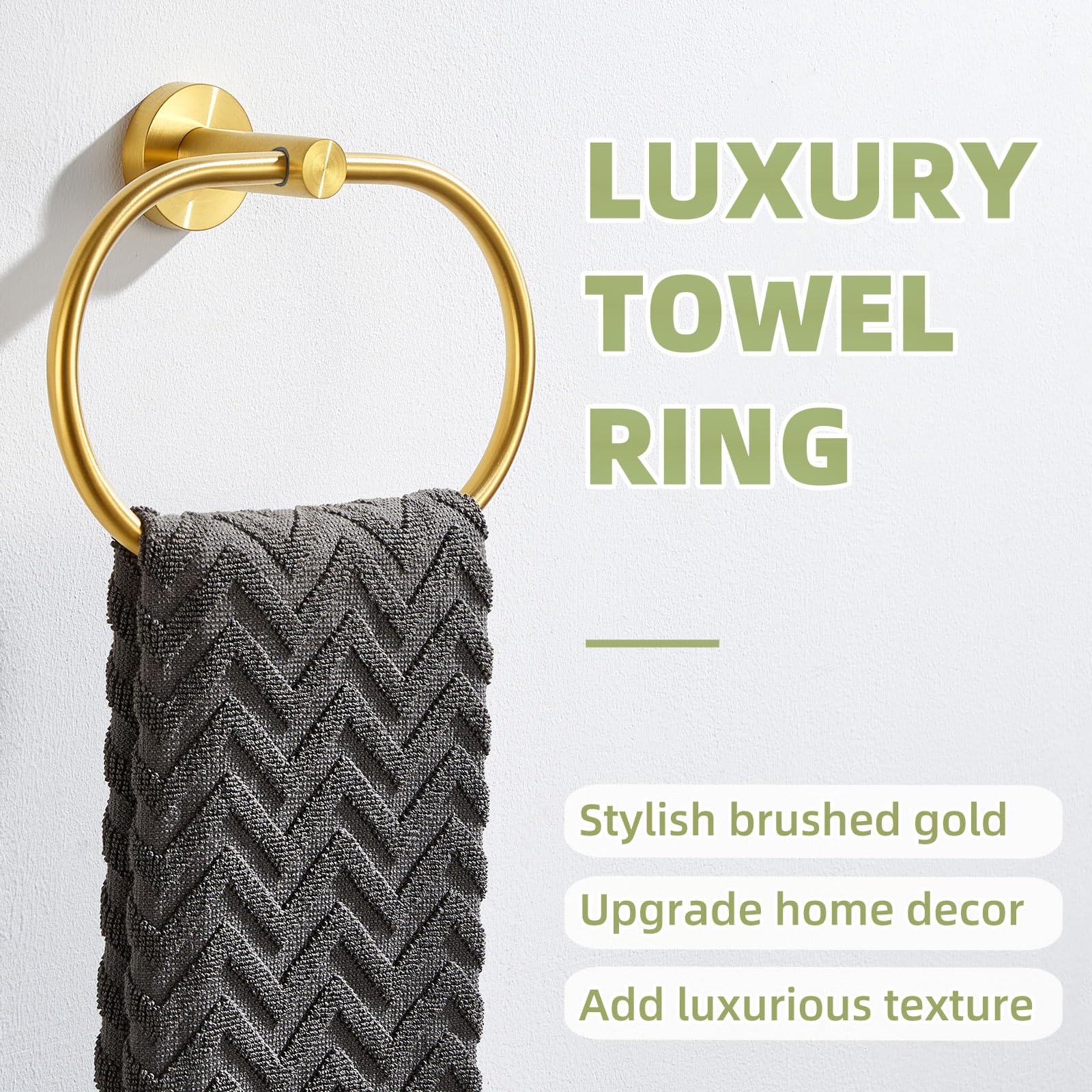APLusee 304 Stainless Steel Swivel Hand Towel Holder - Brushed Gold Bath Towel Ring for Sink, Modern Bathroom Accessories - Perfect for Kitchen, Bathroom & Powder Room Organization
