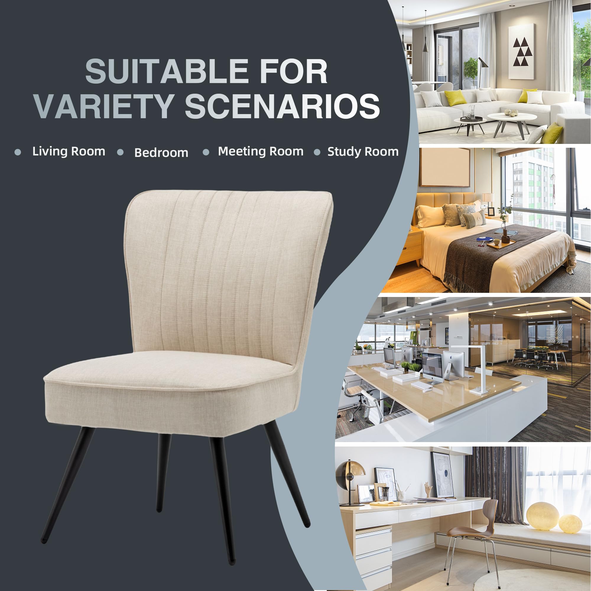 **Alunaune Accent Chair Set of 2 - Upholstered Living Room Chairs, Modern Bedroom Furniture, Armless Slipper Club Chair for Guest Reception - Ivory | Perfect for Small Spaces, Apartments & Cozy Reading Nooks**
