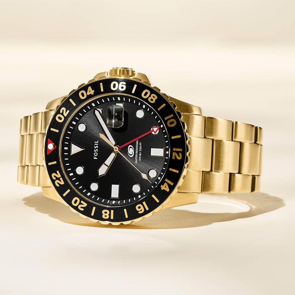 Fossil Blue GMT FS5990 Men's Stainless Steel Watch - Waterproof, Date Display - Perfect for Business, Travel & Everyday Wear