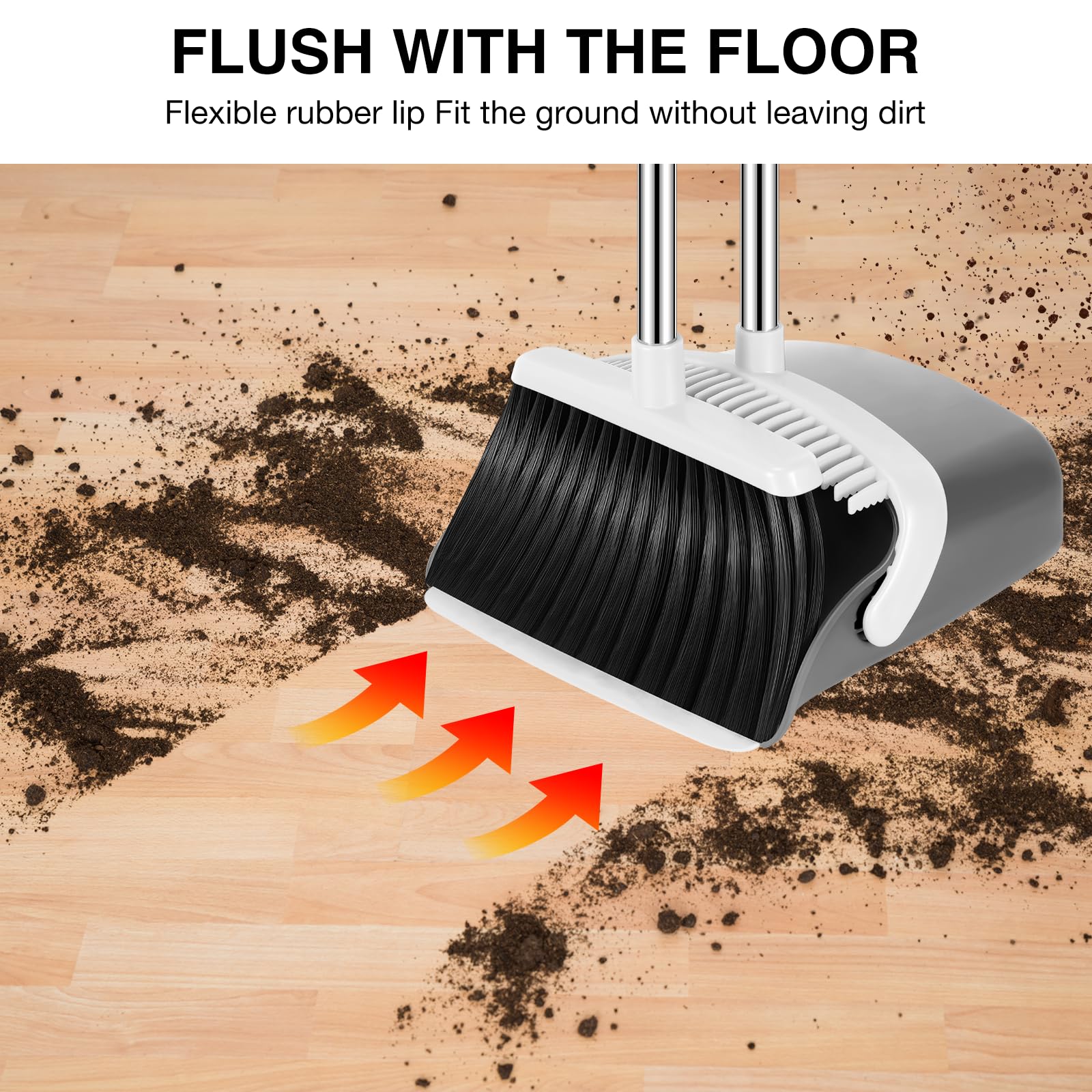 **52-inch Adjustable Broom and Dustpan Set with Dustpan Teeth - Long Handle Sweeping Combo for Hair & Debris - Ideal for Home, Kitchen, Office & Hall Floors (Grey & White)**    *(Perfect for Hardwood, Tile & Laminate Floors - Easy Storage & Efficient Cleaning!)*