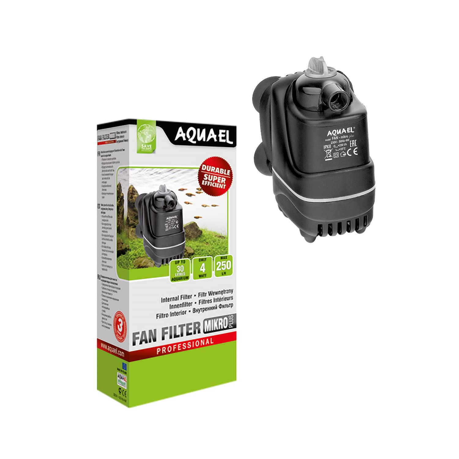 Aquael Fan MIKRO Internal Aquarium Filter - Quiet Submersible Water Pump for Small Fish Tanks (5-15 Gallons) - Ideal for Betta, Shrimp & Nano Tanks