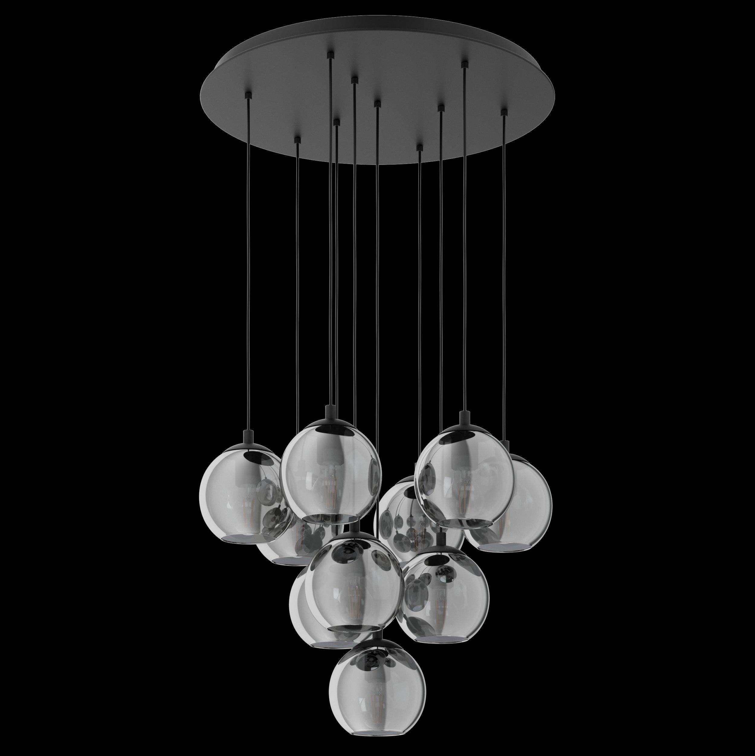 Eglo Ariscani 10-Light Black & Steel Pendant with Vaporized Glass - Modern Dining Room & Kitchen Island Lighting Fixture
