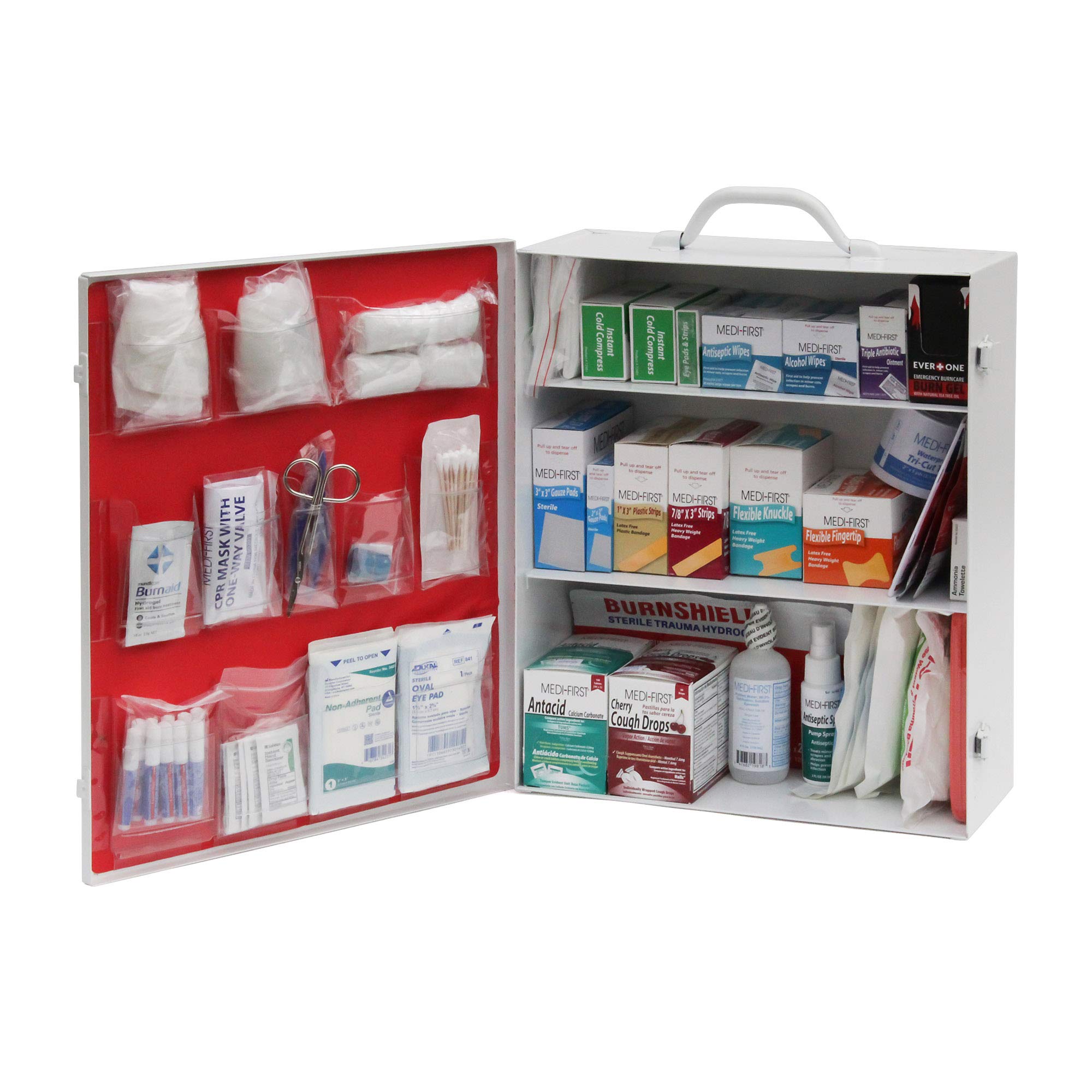 Medique AMZ Industrial First Aid Cabinet - 3-Shelf Pre-Stocked First Aid Kit for Workplace Safety & Emergency Preparedness | Perfect for Factories, Warehouses & Construction Sites