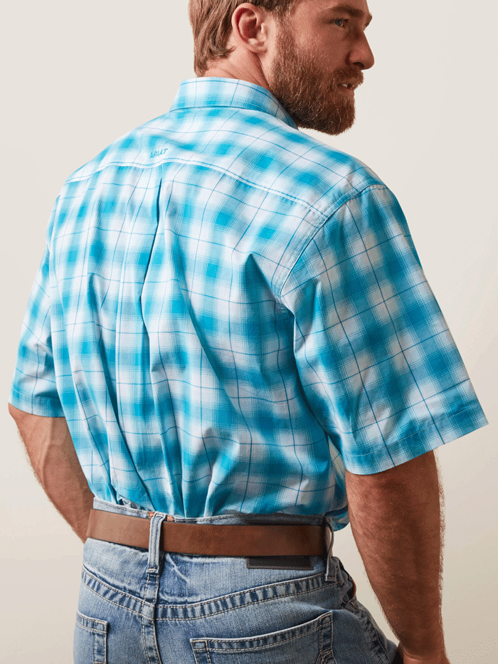Ariat Men's Pro Series Khari Classic Fit Short Sleeve Shirt - Enamel Blue | Western Work Shirt for Ranch, Rodeo & Outdoor Activities