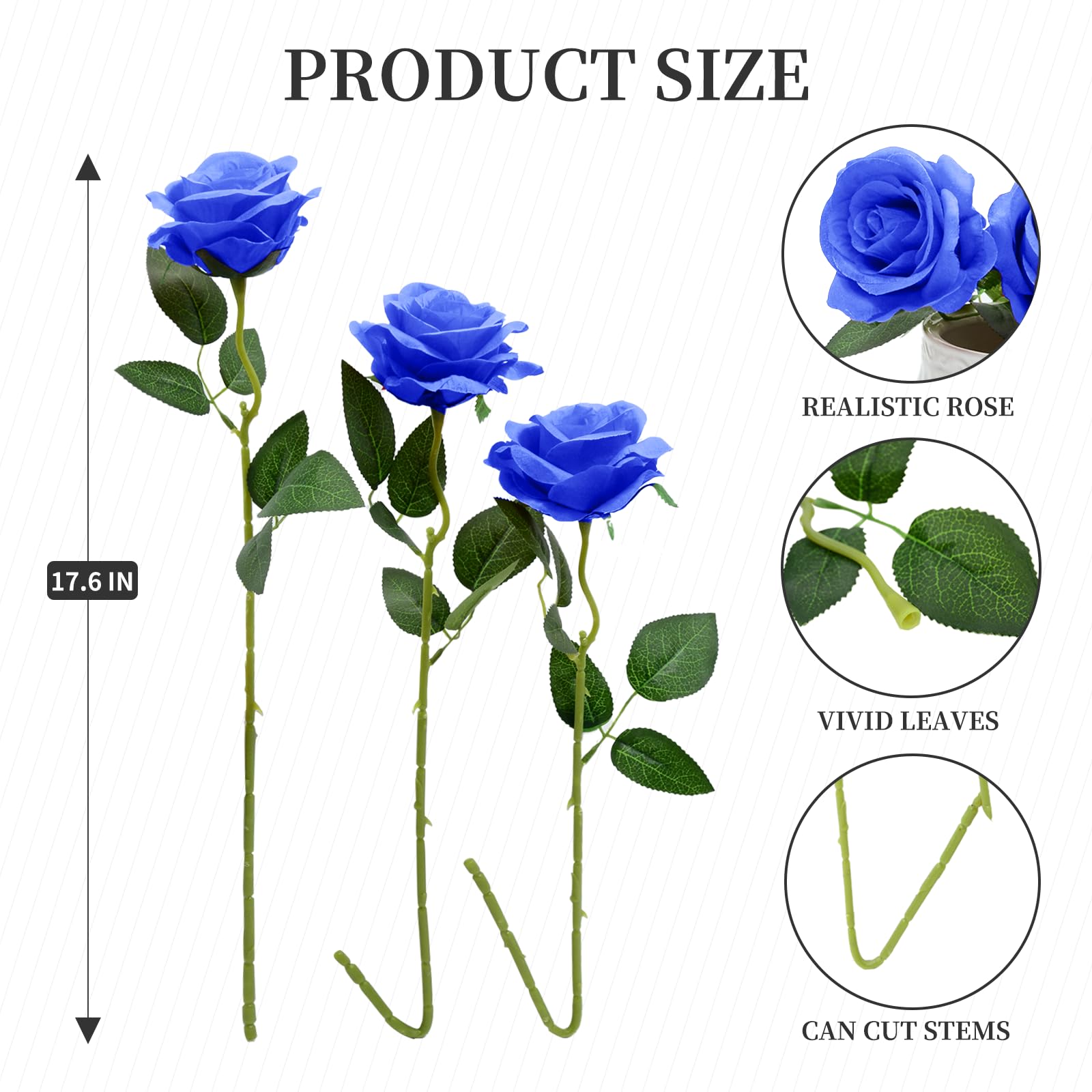 10pcs Blue Artificial Silk Roses - 50cm Realistic Fake Rose Flowers for Wedding Bouquets, Bridal Decor, Home Centerpieces, and DIY Floral Arrangements (Blue)