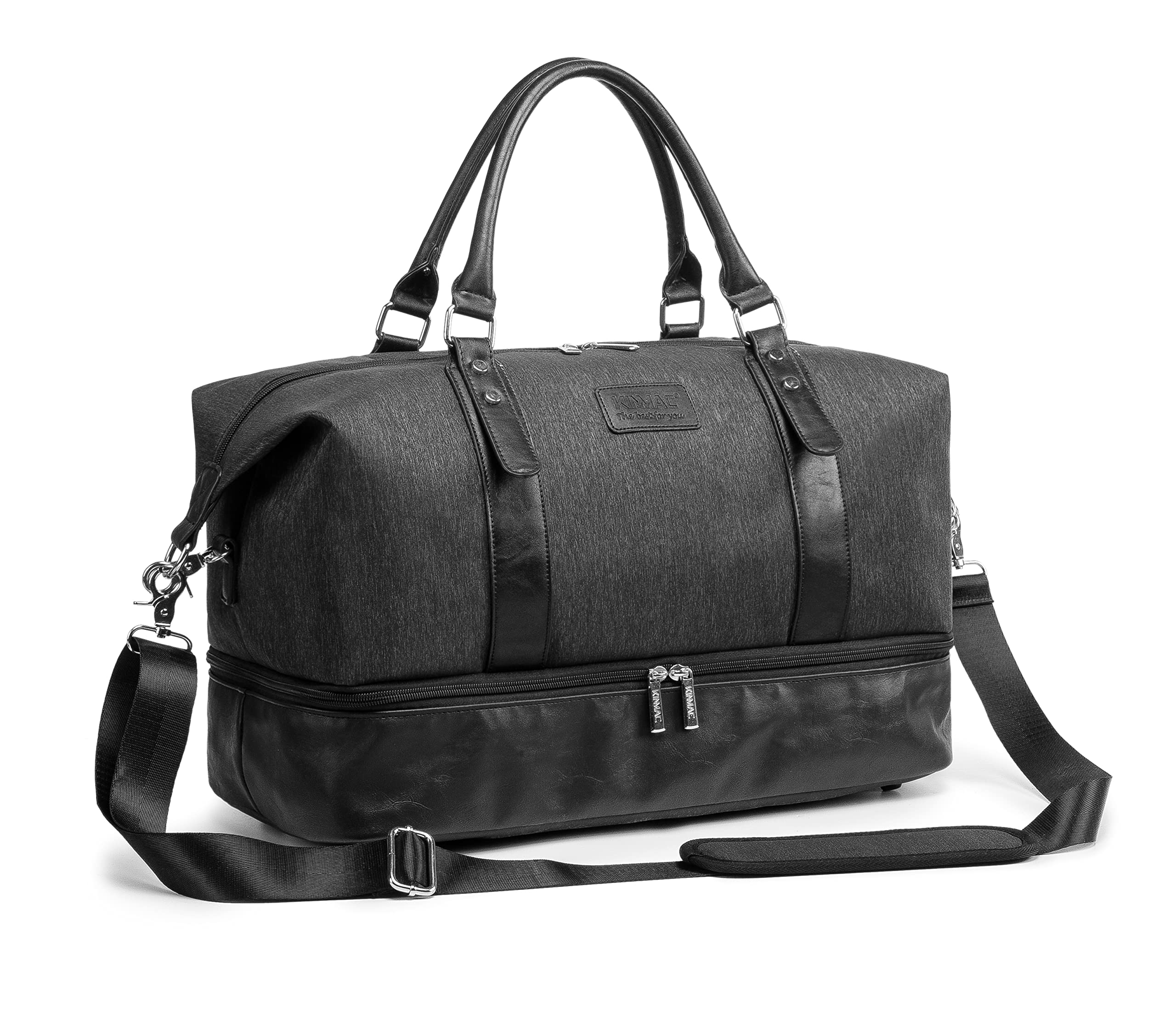 Kinmac Durable Travel Duffel Bag - Waterproof Sports Gym Weekender Overnight Tote for Men & Women - Perfect for Gym, Workout, Business Trips & Weekend Getaways (Black)