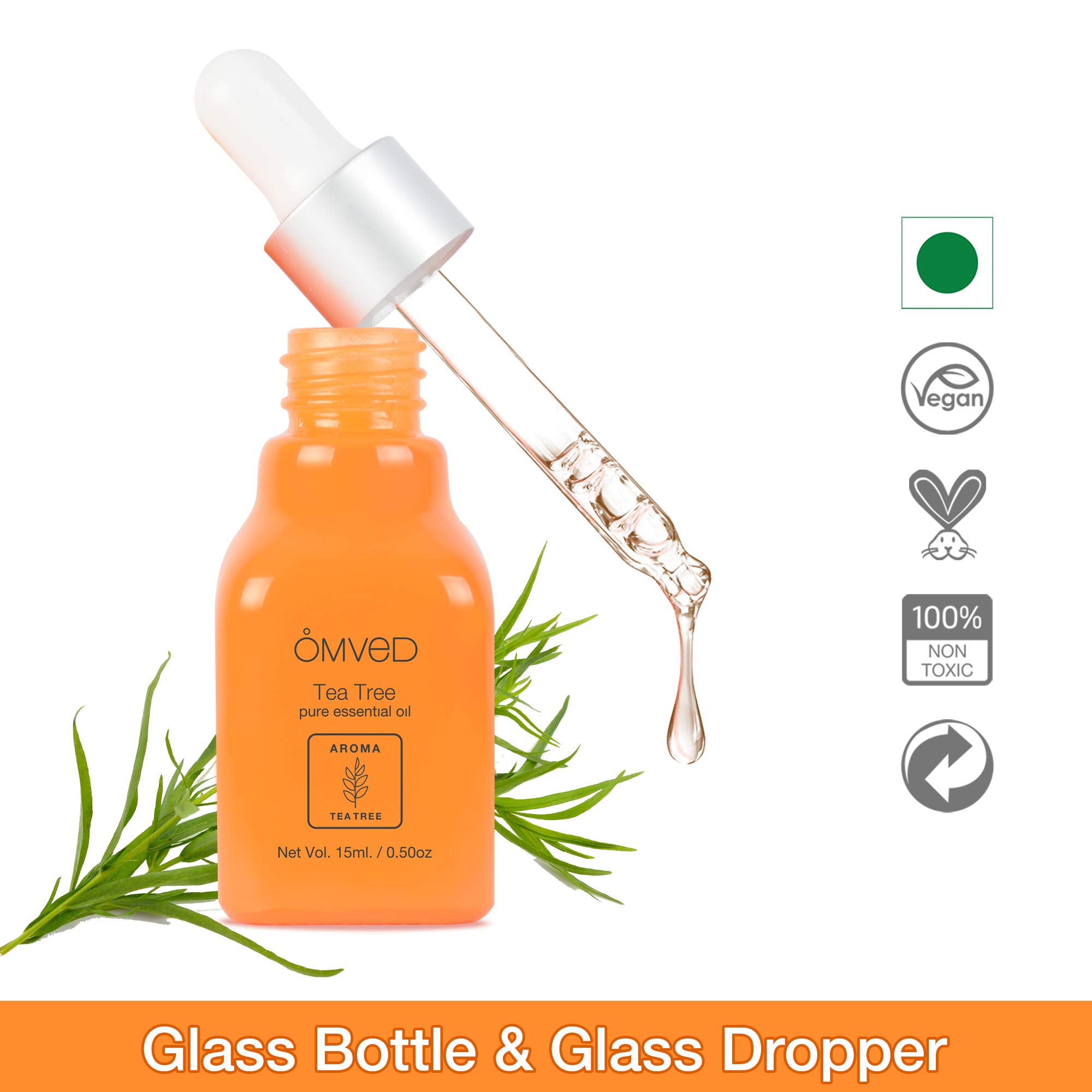 Omved 100% Pure Tea Tree Essential Oil for Skin, Hair & Acne Care - 15ml Natural Face Treatment for Clear Skin & Healthy Hair - Perfect for Aromatherapy, DIY Beauty & Home Remedies