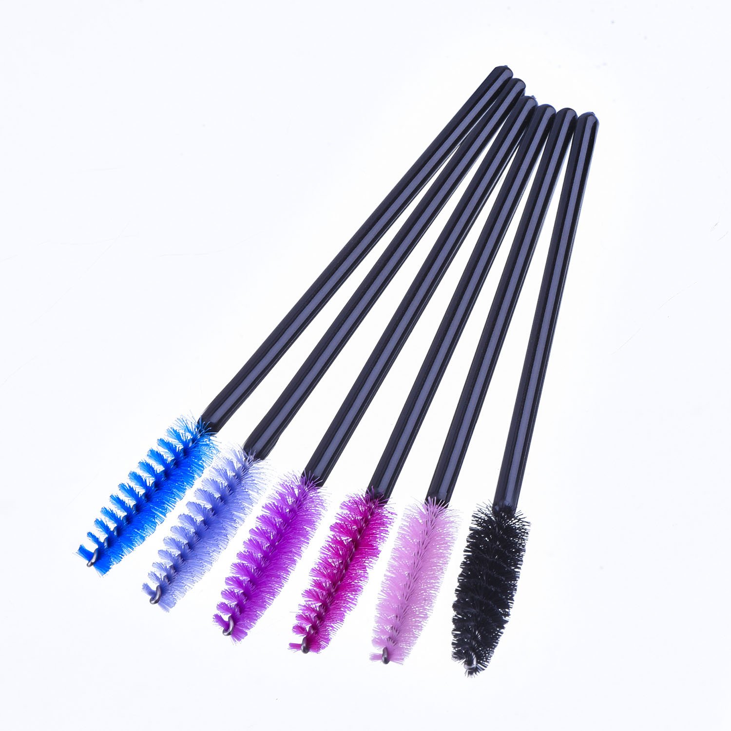 eBoot 300-Piece Colored Disposable Mascara Wands - Eyelash Brushes for Makeup Application (Black Handle, Multicolor Heads) - Perfect for Salons, Makeup Artists & Personal Use