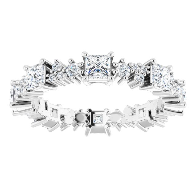 1.80 Carat Princess & Round Diamond Eternity Wedding Band - Elegant Stackable Ring for Anniversary, Engagement, or Bridal Jewelry Gift