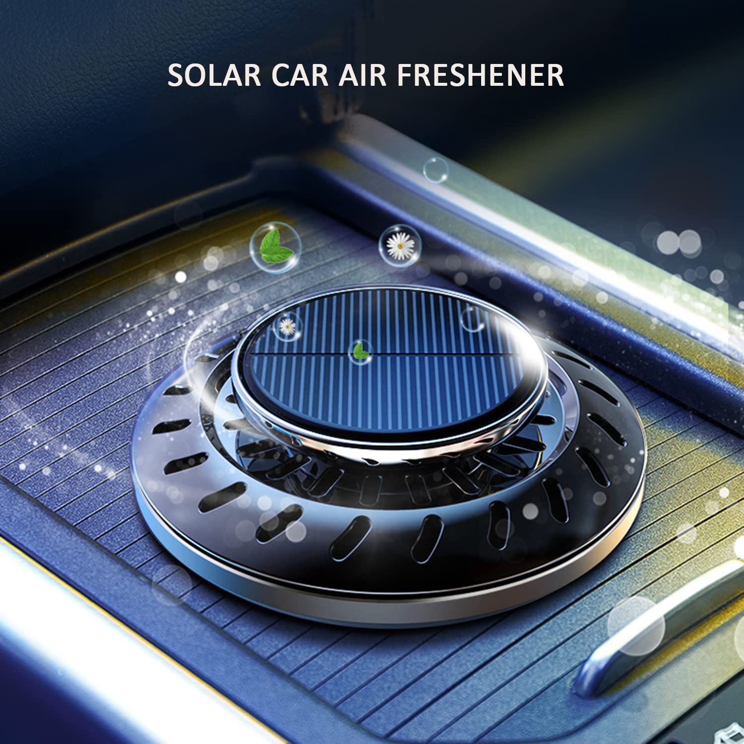 Kwak's Solar-Powered Car Air Freshener with Rotating Aromatherapy Diffuser & 4 Essential Oil Refills - Freshen Your Vehicle Naturally | Perfect for Commutes, Road Trips & Office Parking