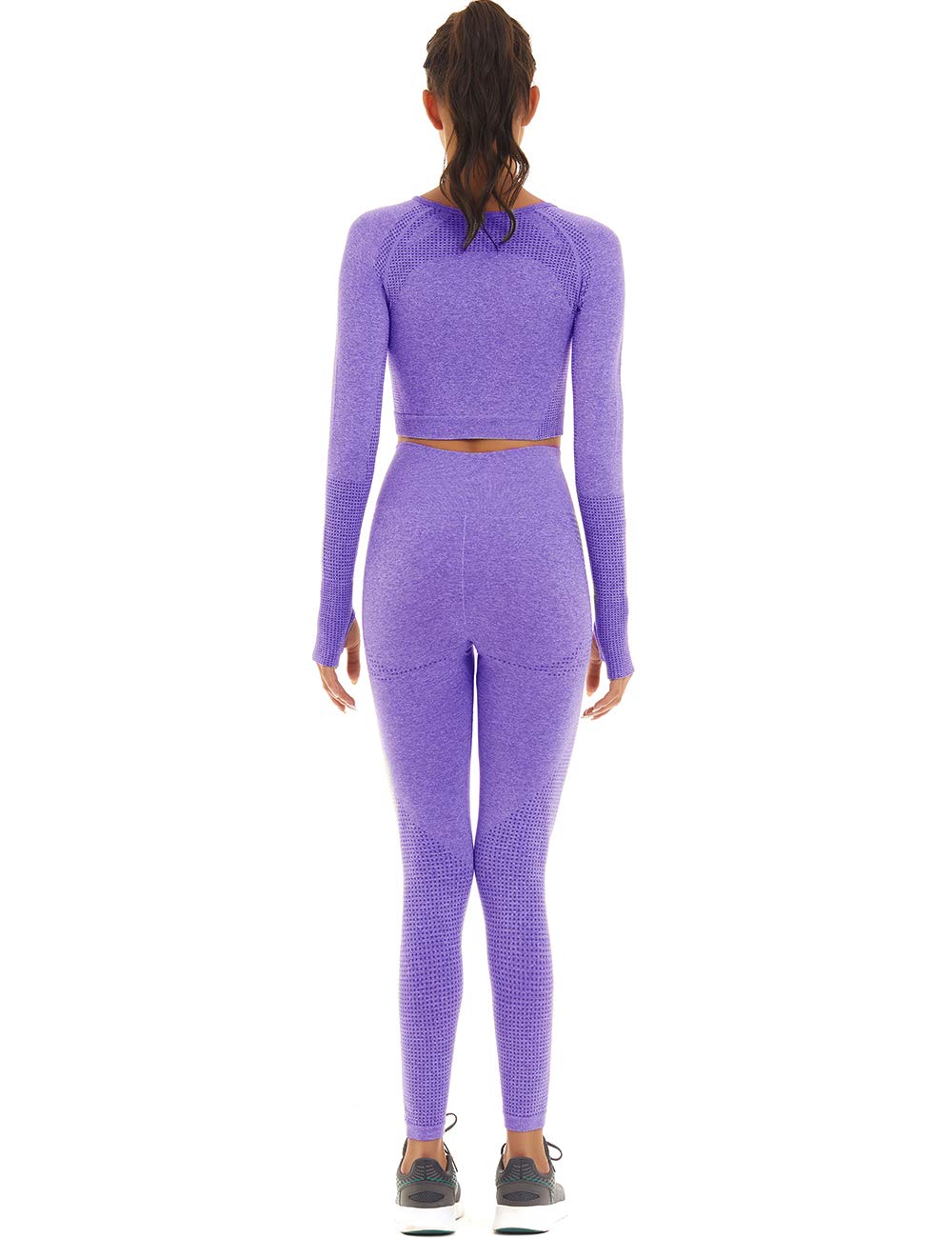 Seamless Women's Workout Outfits - Athletic 2-Piece Set with High-Waisted Leggings & Long Sleeve Top | Gym, Yoga, Running & Fitness Apparel for Women
