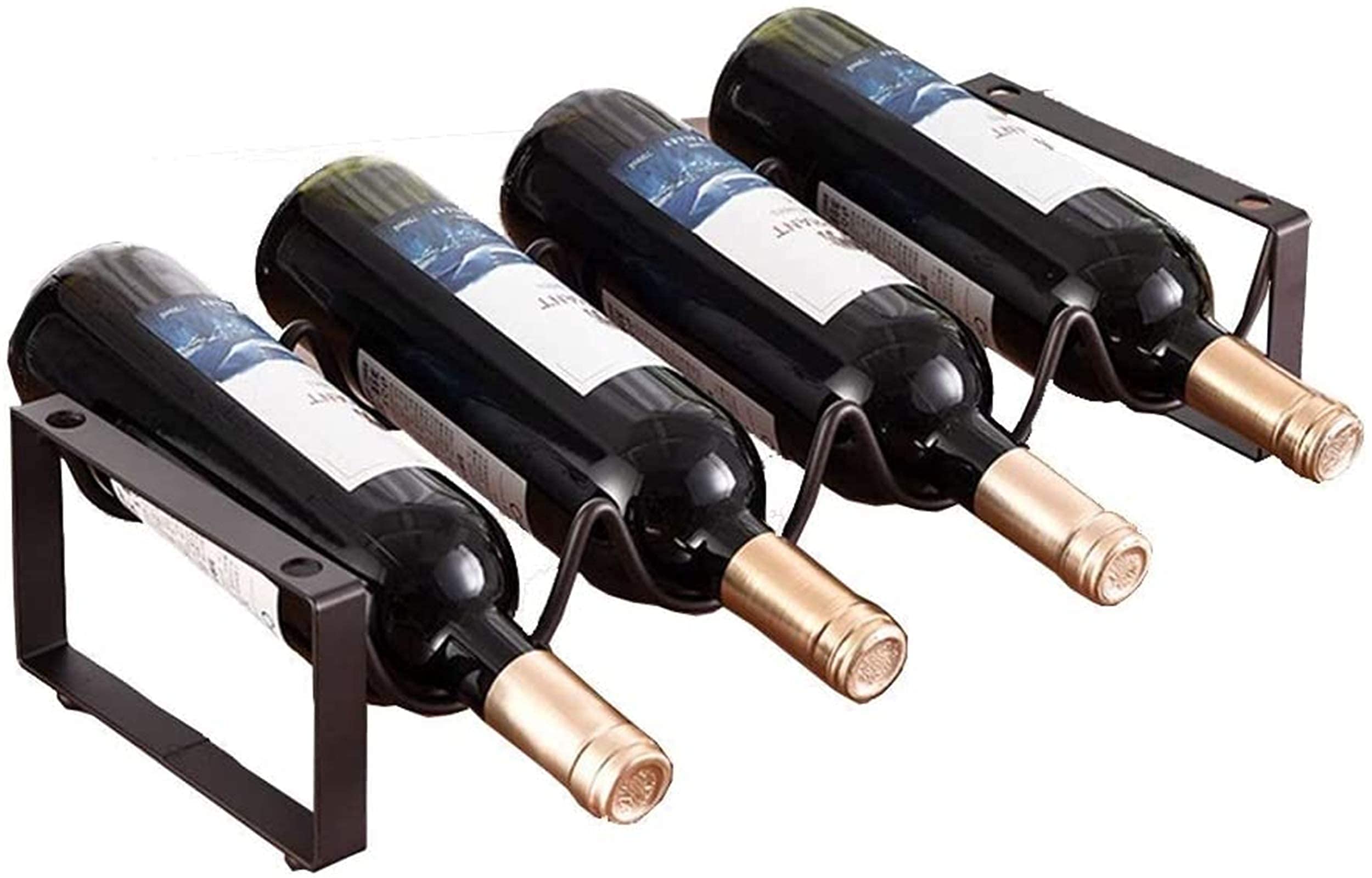 4-Tier Metal Wine Rack Holder - Countertop Free Standing Wine Storage Organizer for Red & White Bottles (Black, 45x11x17cm) - Space Saving Kitchen & Bar Decor for Home, Restaurant or Party Use