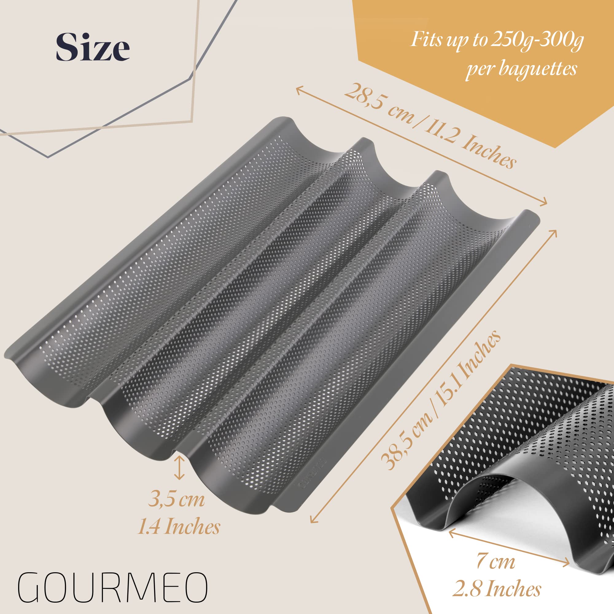Non-Stick Perforated Baguette Baking Pan - French Bread Loaf Tray for 3 Perfect Baguettes - Premium Baking Supplies for Home & Professional Bakers - Ideal for French Bread, Sandwiches & Dinner Rolls