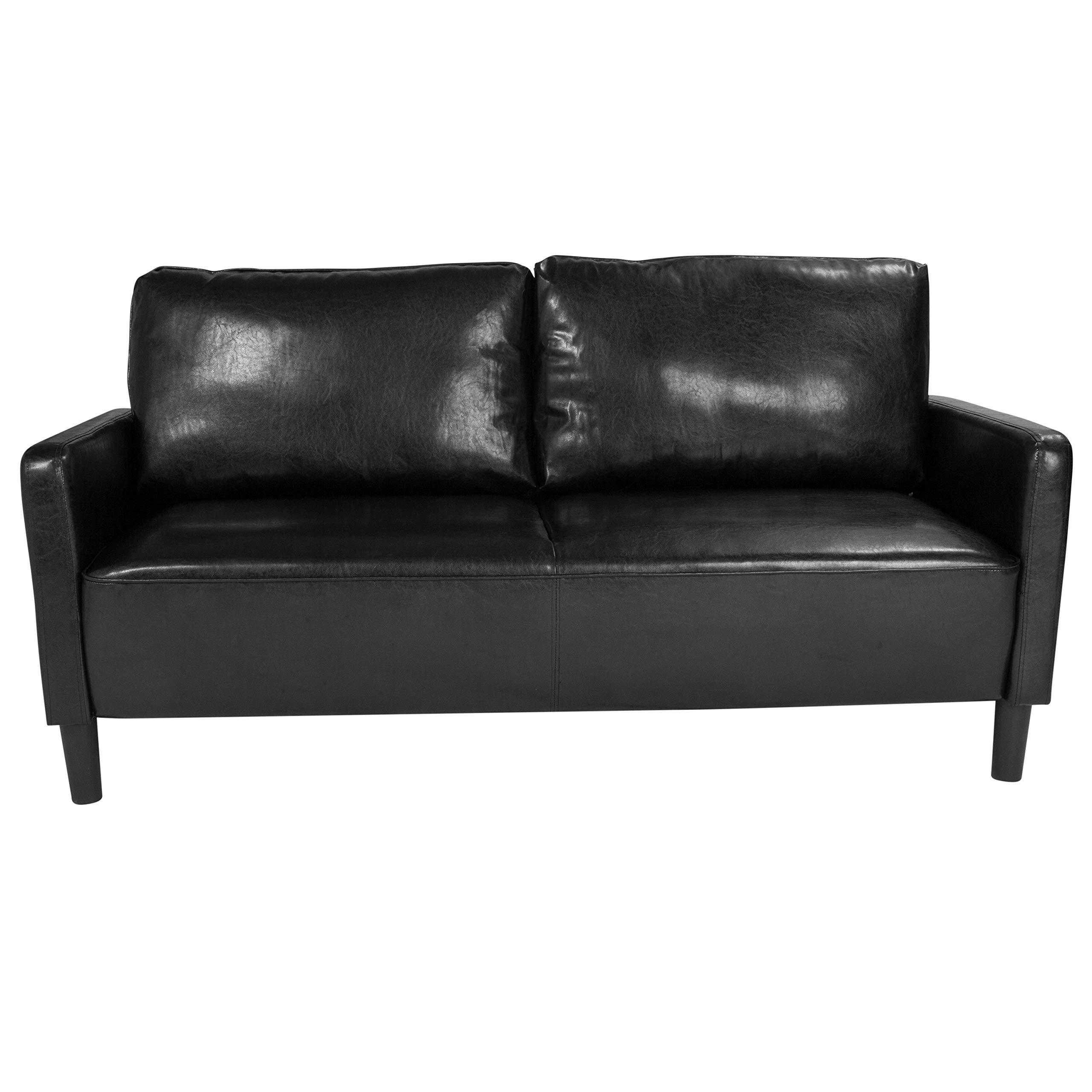 Premium Black Leather Sofa Couch with Straight Arms - Modern Living Room Furniture for Home, Office & Lounge Spaces