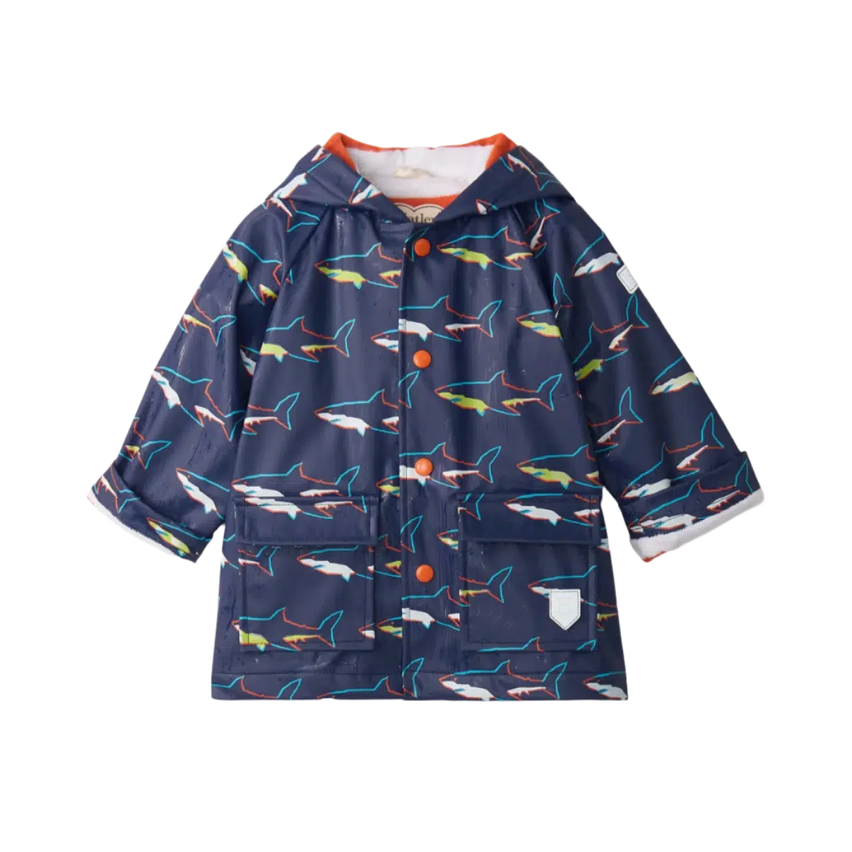 Hatley Button Up Rain Jacket for Kids - Color Changing Sharks Design, Waterproof Windbreaker for Outdoor Play & School