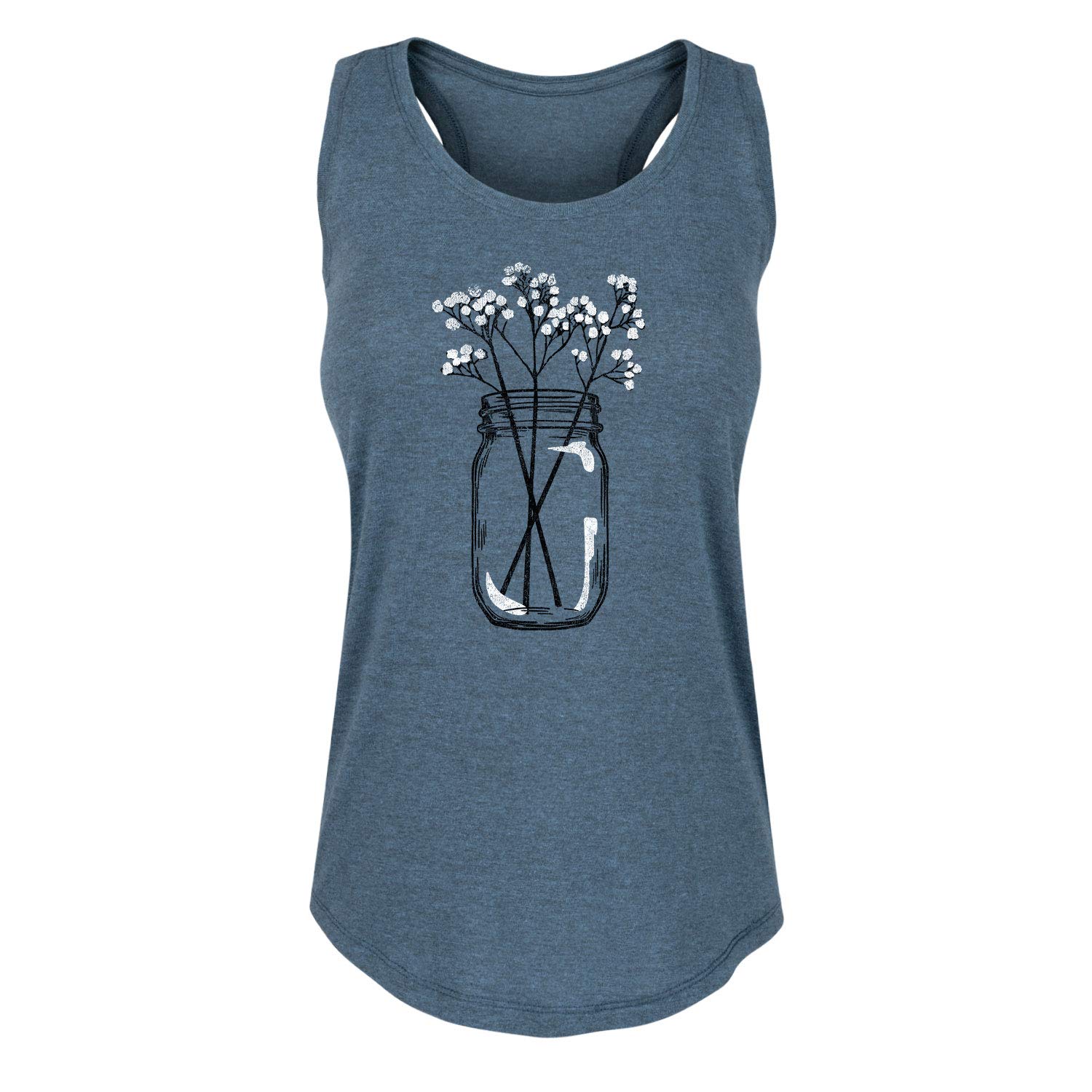 Country Casuals Baby's Breath Jar - Women's Racerback Tank Top for Yoga, Gym & Summer Outfits | Floral Print Breathable Workout Shirt