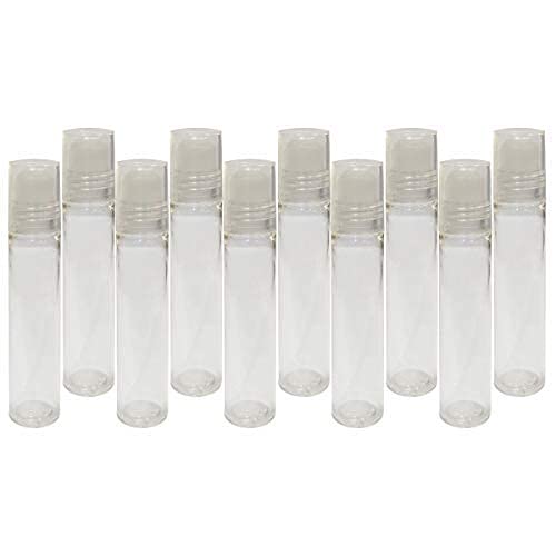 10ml Empty Roll On Bottles PET Plastic - Refillable Reusable Essential Oil Containers for DIY Aromatherapy, Perfume, Skincare & Travel