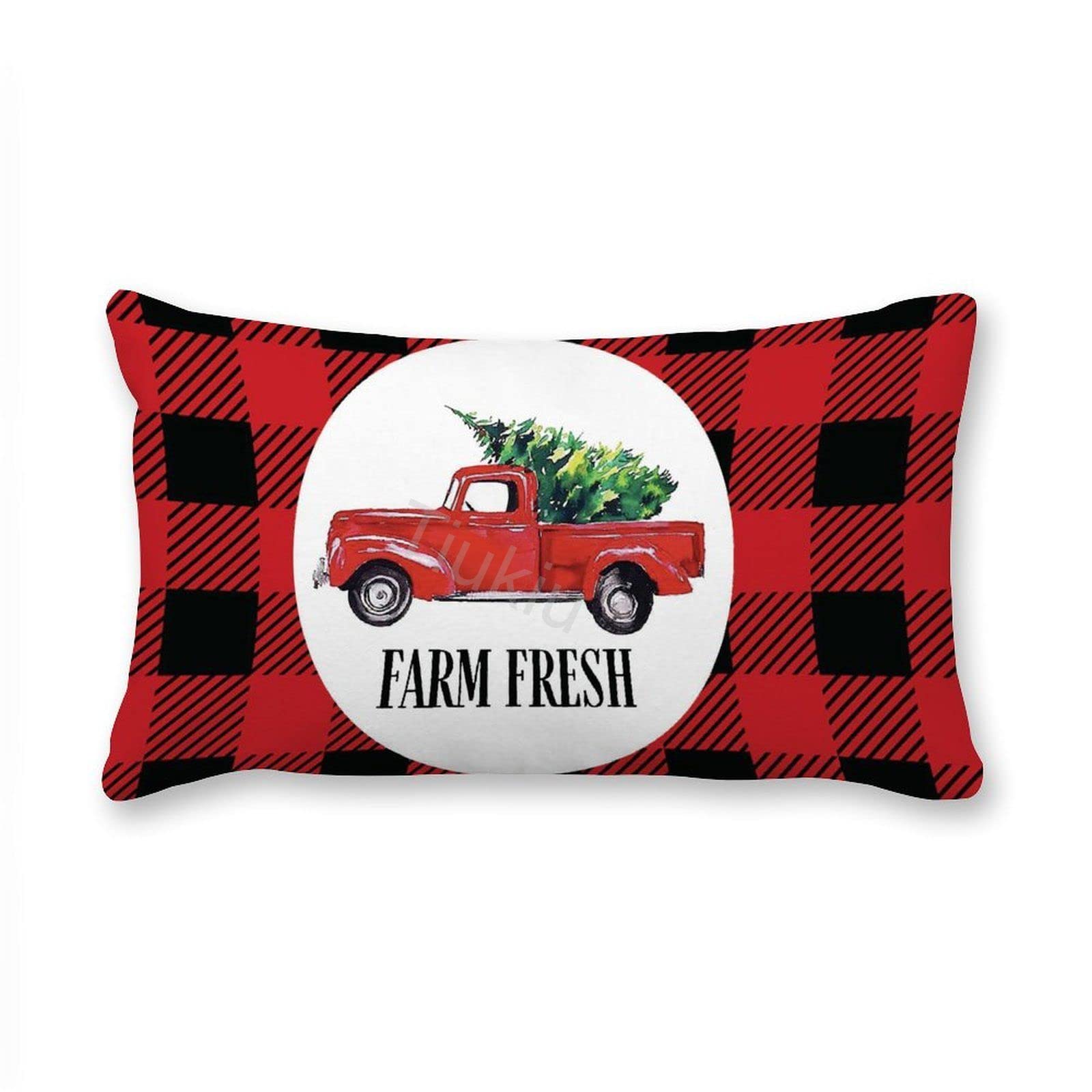 2 Pack Canvas Christmas Truck Buffalo Plaid Lumbar Pillow Covers - 14x24 Inch Decorative Throw Pillow Cases for Couch, Sofa, Bed & Living Room - Perfect for Holiday Home Decor and Seasonal Accents