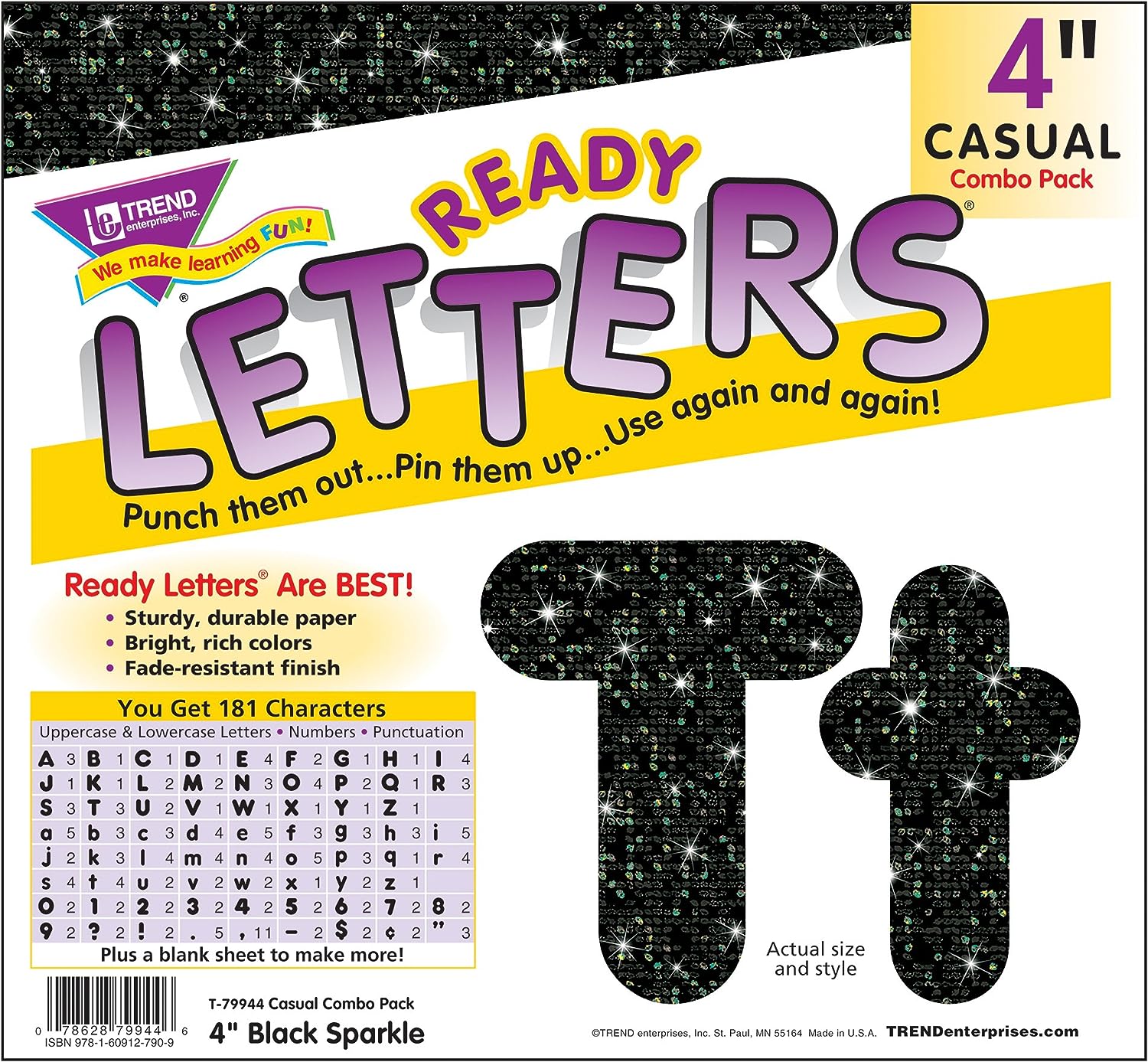 Black Sparkle 4 Casual Combo Ready Letters - Alphabet Decorative Letters for DIY Crafts, Home Decor, Scrapbooking & Party Decorations
