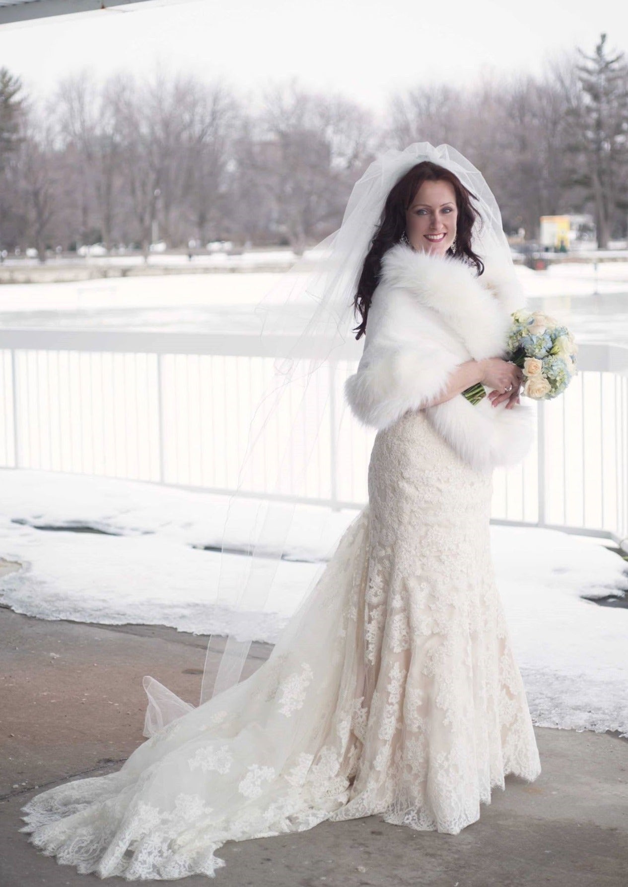 Ivory White Bridal Fur Shawl with Butterfly Design - Elegant Wedding Accessory for Brides, Winter Weddings & Formal Events