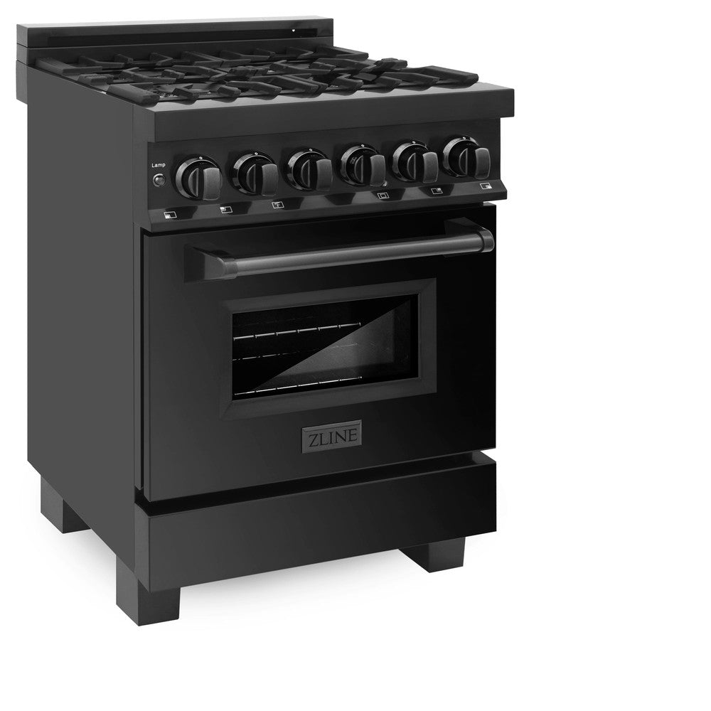 ZLINE 24 Inch 2.8 Cu. Ft. Dual Fuel Range - Black Stainless Steel Gas Cooktop with 4 Burners & Electric Convection Oven (RAB 24) | Perfect for Modern Kitchens, Home Chefs & Restaurant-Style Cooking