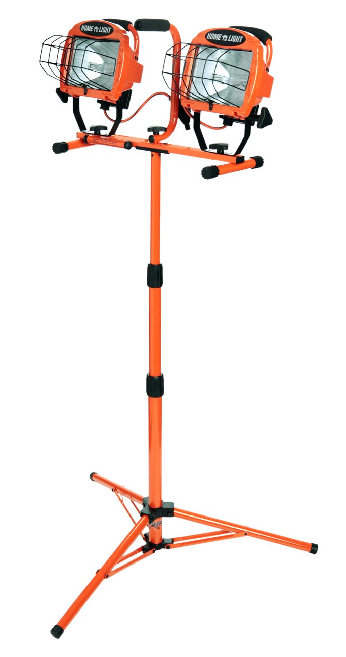 CCI Contractor 2-in-1 Adjustable Twin Head Work Light with Telescoping Tripod Stand - 120V, 1000W, 500W Halogen Lamps - Perfect for Construction Sites, Garage Repairs & Outdoor Projects