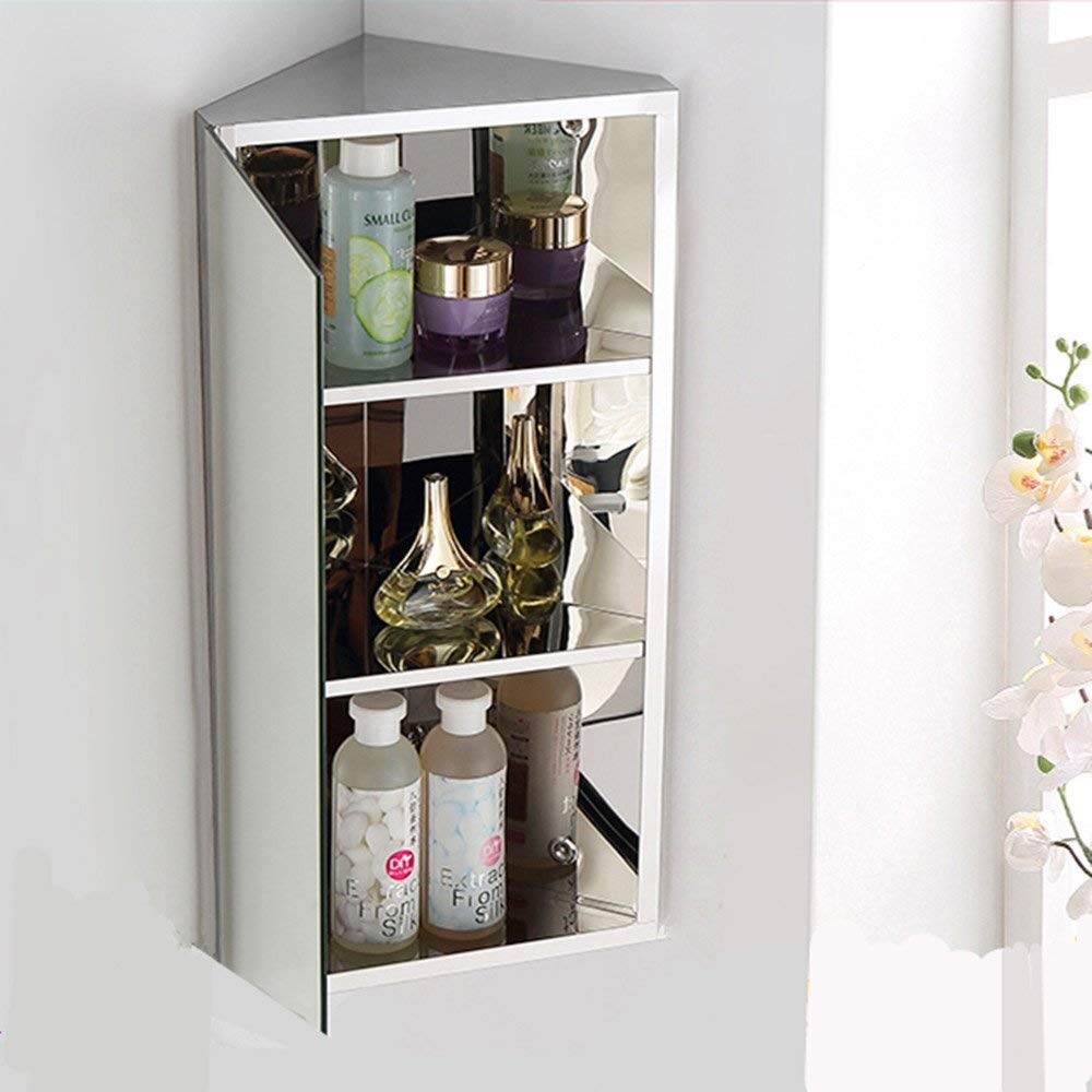 Stainless Steel Bathroom Mirror Cabinet with 3 Shelves - Wall Mounted Corner Medicine Storage Unit for Bathroom Organization & Space Saving