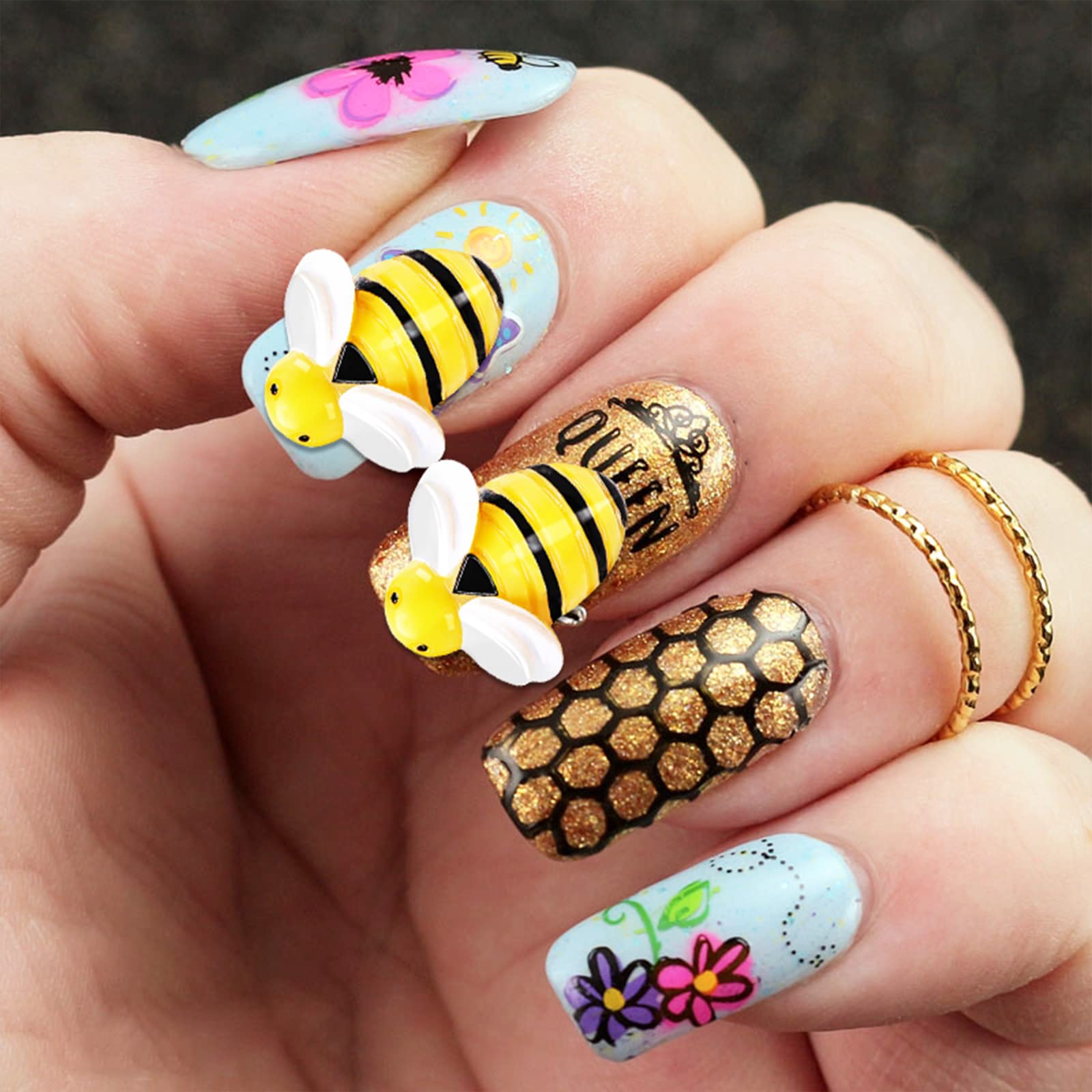 Juome 60Pcs 3D Bee Nail Charms - Cute Resin Nail Art Decorations for DIY Manicure, Nail Salon Supplies & Party Nail Designs (Bee-Shaped Kawaii Nail Accessories) - Perfect for Spring Nail Art, Summer Manicures & Girls' Party Nail Decor