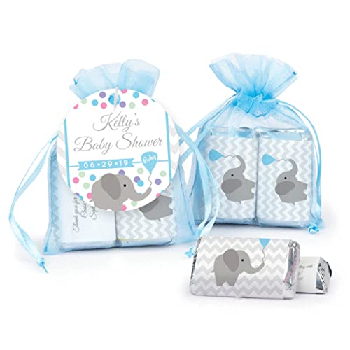 Personalized Blue Baby Shower Favors - 12 Pack Mini Gift Boxes in Organza Bags with Custom Tags | Perfect for Baby Showers, Gender Reveals & Newborn Gifts
