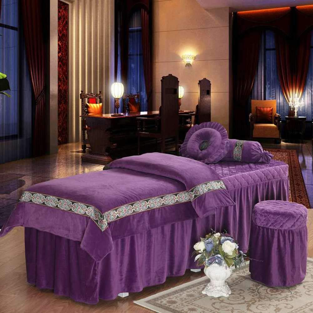 Luxury Velvet Massage Table Sheets Set - 4-Piece European Style Spa Bed Cover with Face Rest Hole, 80x190cm (31x75in) - Perfect for Professional Massage Therapy, Home Spa, and Salon Treatments