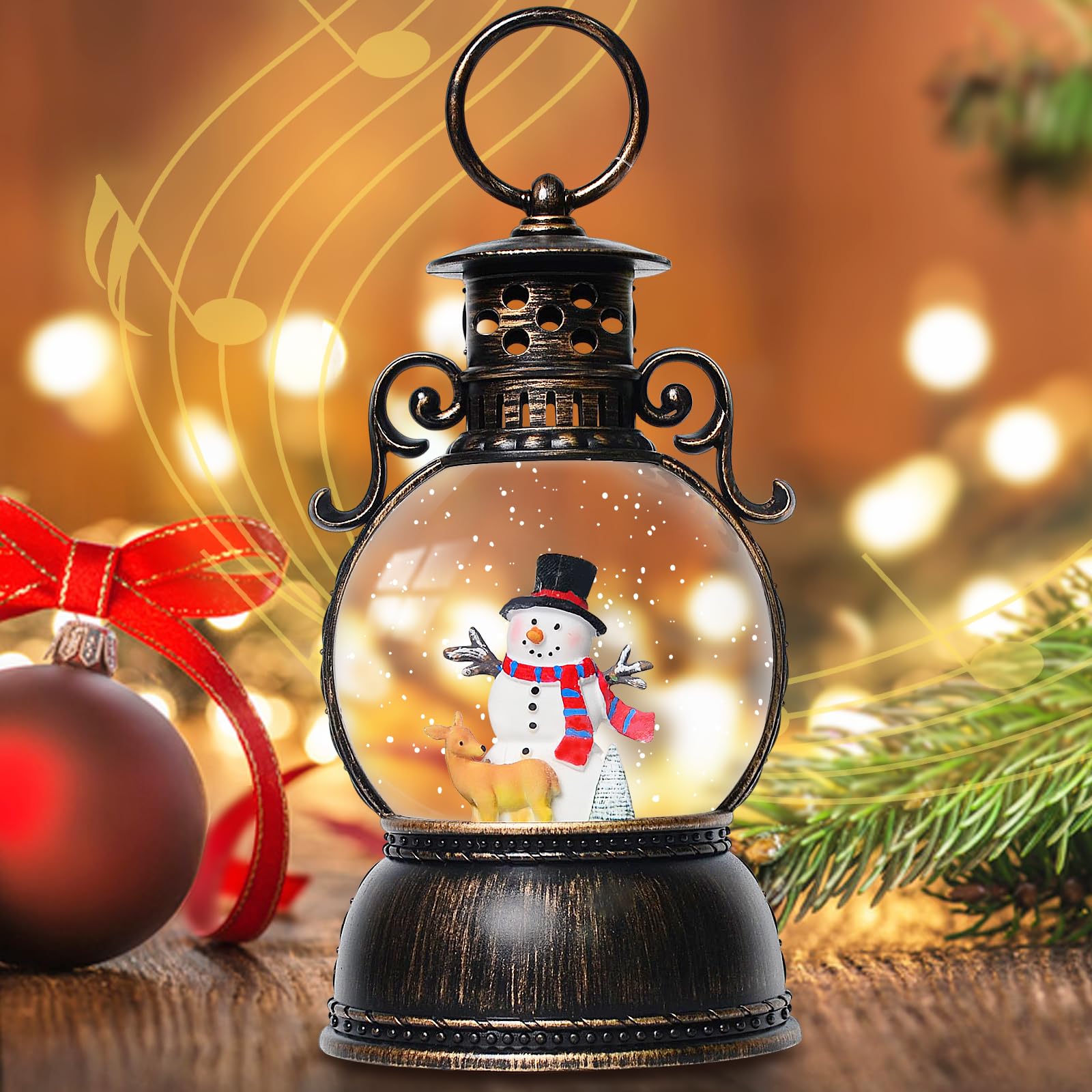 Christmas Snow Globes with 8 Melodies - Battery & USB Powered Snow Lantern with 6H Timer, Glitter Music Box for Holiday Table Decor, Home Decor - Perfect for Christmas Gifts, Party Centerpieces & Winter Home Accents