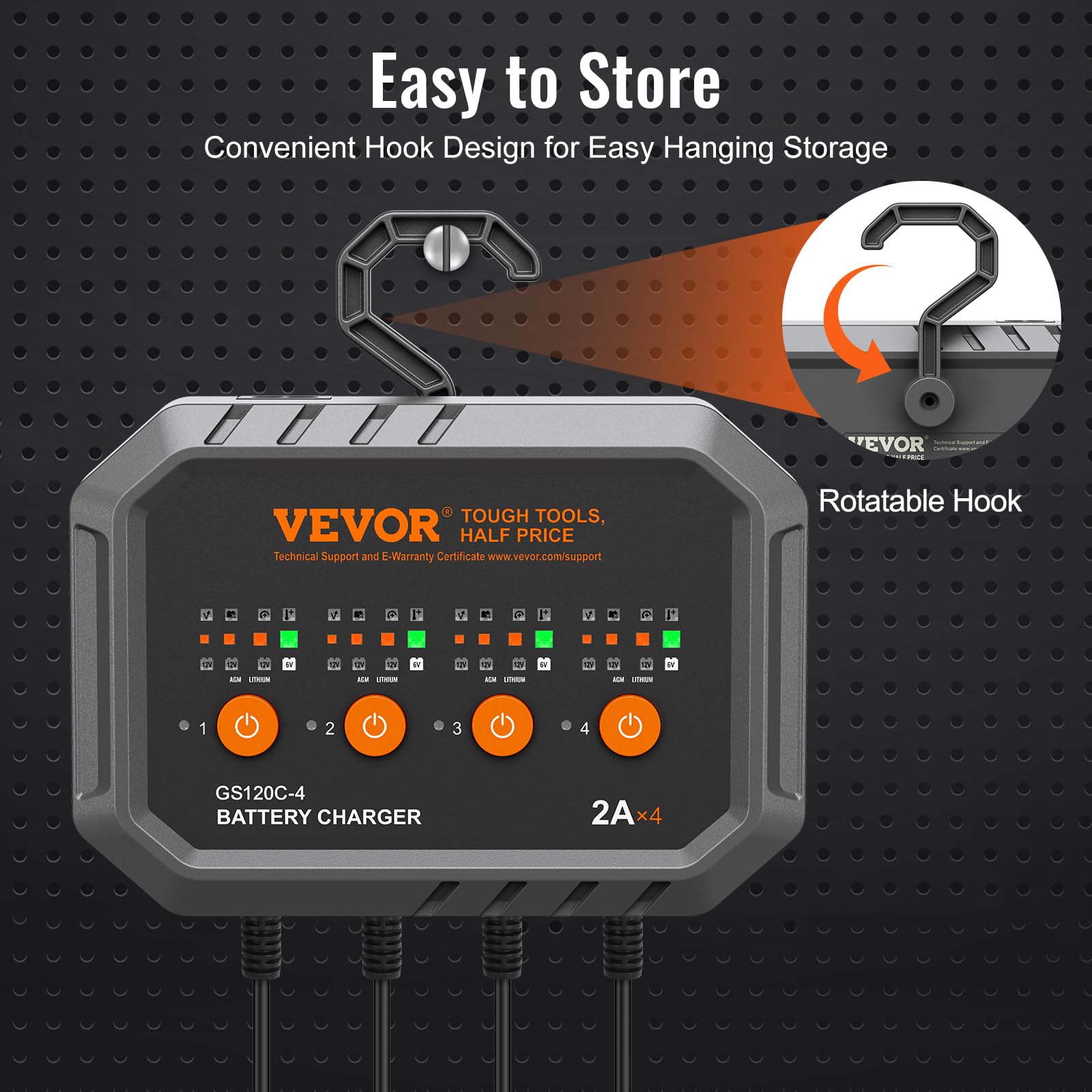 VEVOR 2A x 4 Smart Battery Charger for LiFePO4 & Lead-Acid (AGM/Gel/SLA) Batteries - Fully Automatic Charger & Maintainer for Car, Boat, Motorcycle, Lawn Mower, Golf Cart & Marine Deep Cycle Batteries | Perfect for RV, ATV, Snowmobile & Seasonal Vehicle Storage