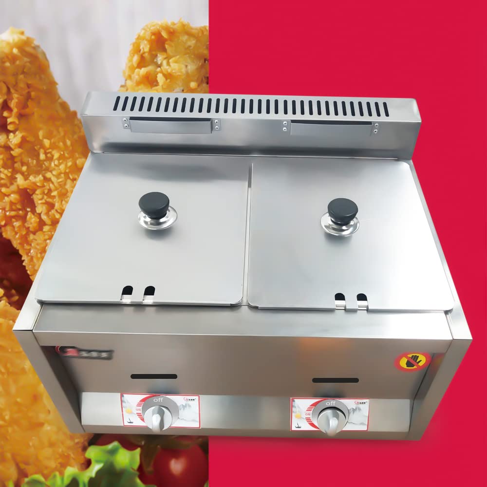 2 Wells 6L Commercial Gas Fryer & Food Warmer - Countertop Catering Equipment for Noodles, Steaming & Buffet Service | Perfect for Restaurants, Cafeterias & Catering Businesses