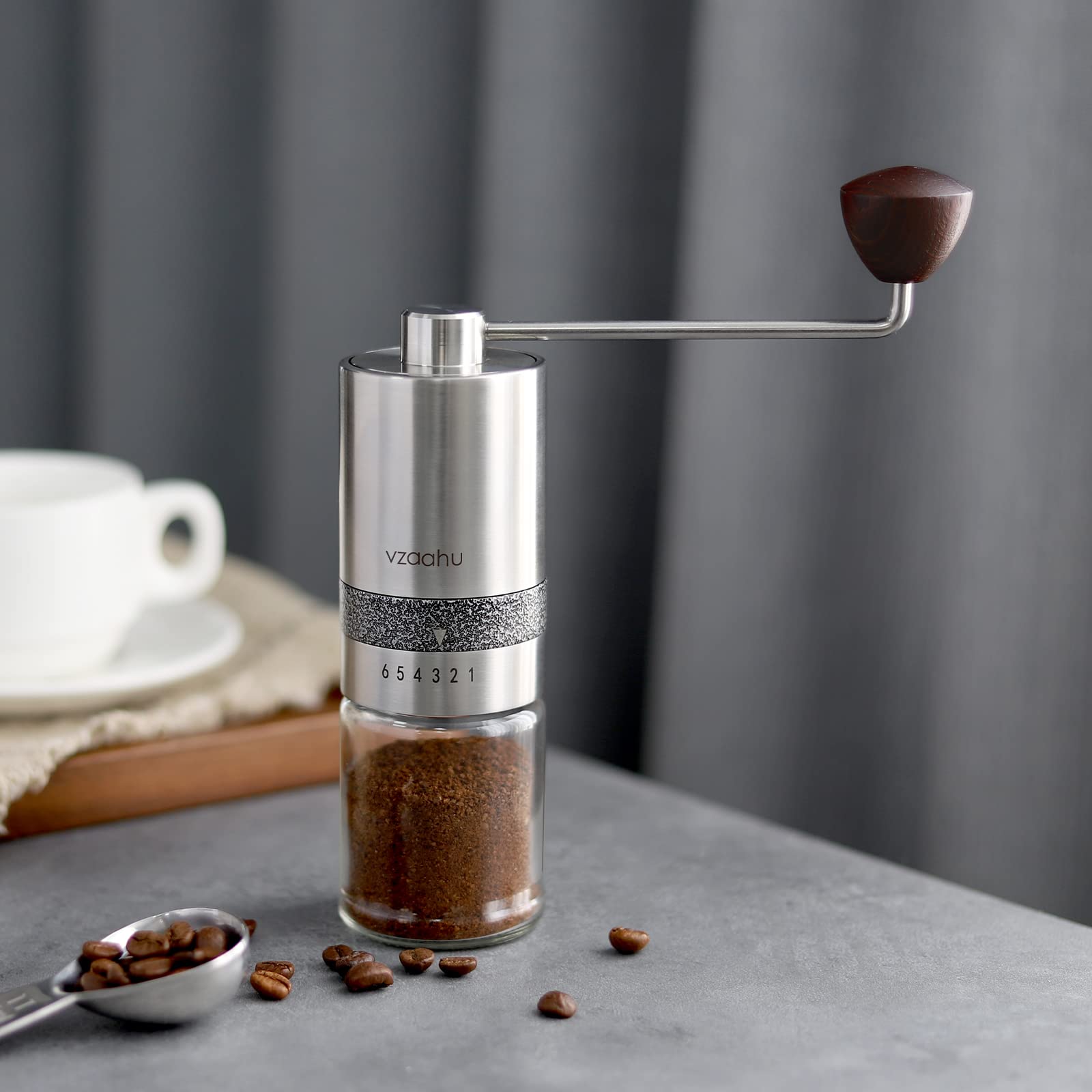 Premium Stainless Steel Manual Coffee Grinder - Adjustable Conical Burr for Espresso, French Press & Aeropress | Portable Hand Grinder with Lid | Perfect Gift for Coffee Lovers | Ideal for Travel, Camping & Home Brewing