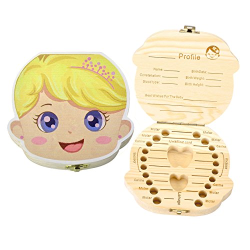 Customizable Mogoko Baby Girl Tooth Box - Wooden Milk Teeth Storage Keepsake Organizer for Deciduous Teeth Souvenirs (Princess Design) | Perfect for First Tooth Keepsakes & Childhood Memory Preservation