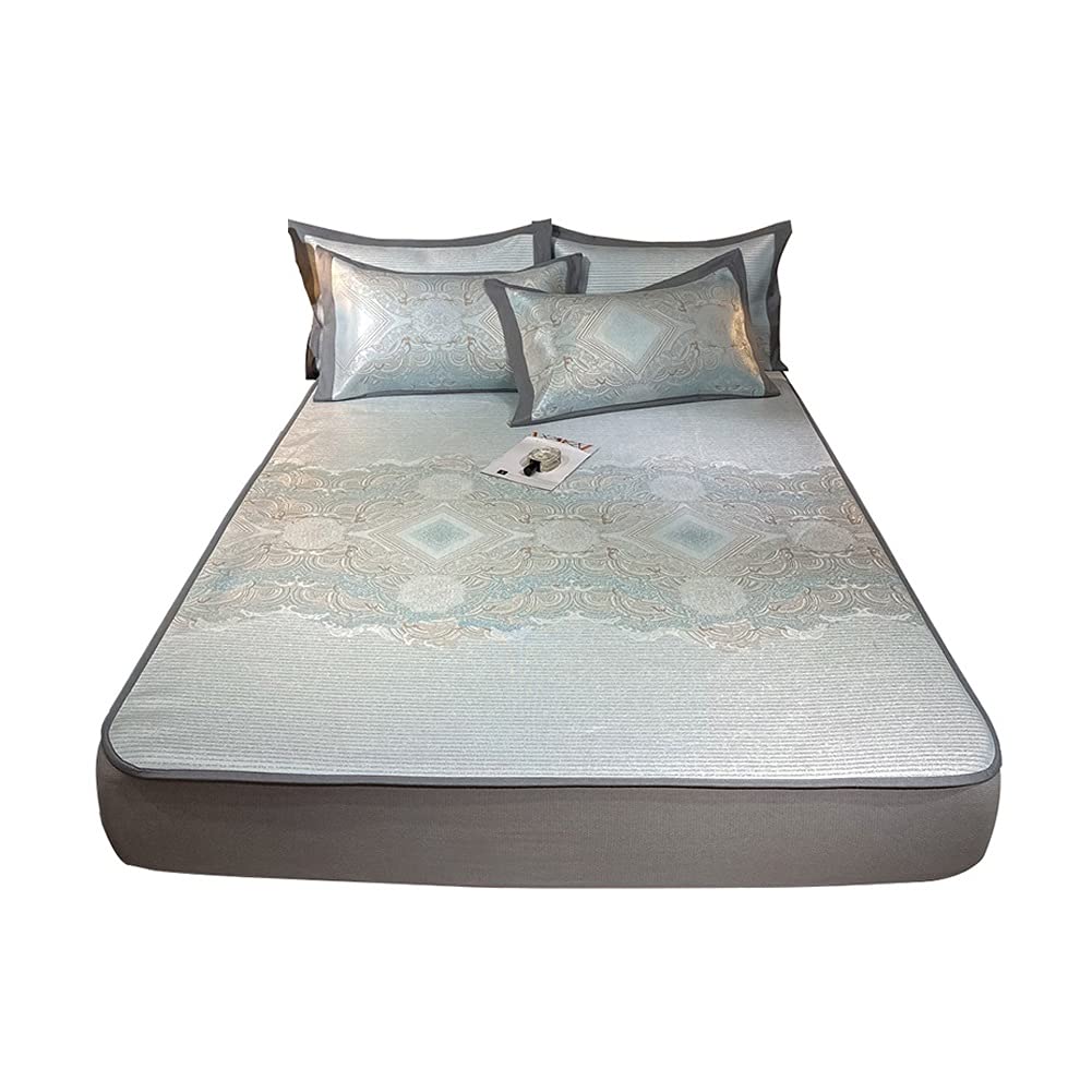TWDYC Ice Silk 3-Piece Bedding Set - Cooling Summer Mat Cover, Washable & Foldable Air Conditioning Soft Mattress Topper for 1.8m Bed - Perfect for Hot Sleepers & Air-Conditioned Rooms