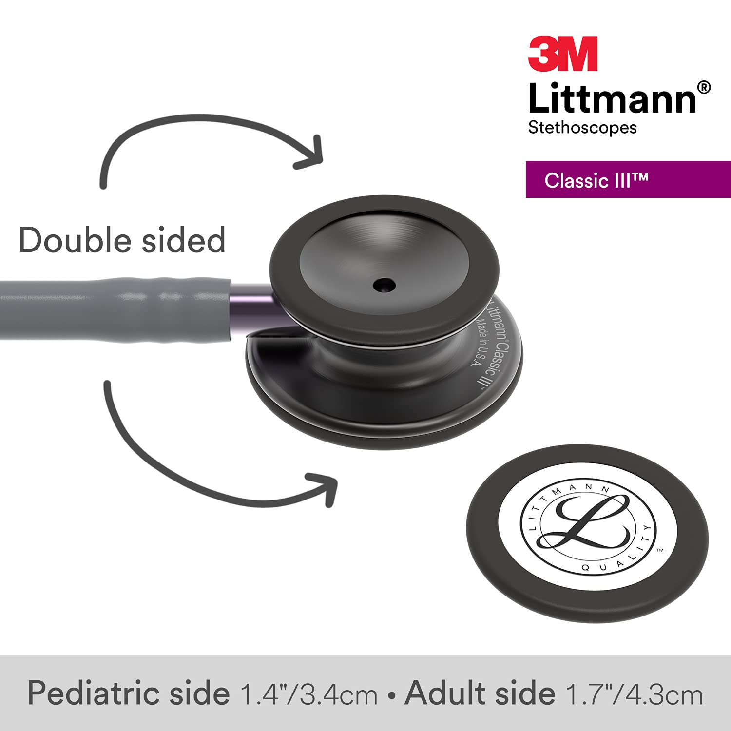 3M Littmann Classic III Monitoring Stethoscope - Smoke Chestpiece, Gray Tube, Violet Gray Stem & Headset, 27 Inch (Model 5873) | Ideal for Medical Professionals, Nurses & Students in Hospitals & Clinics