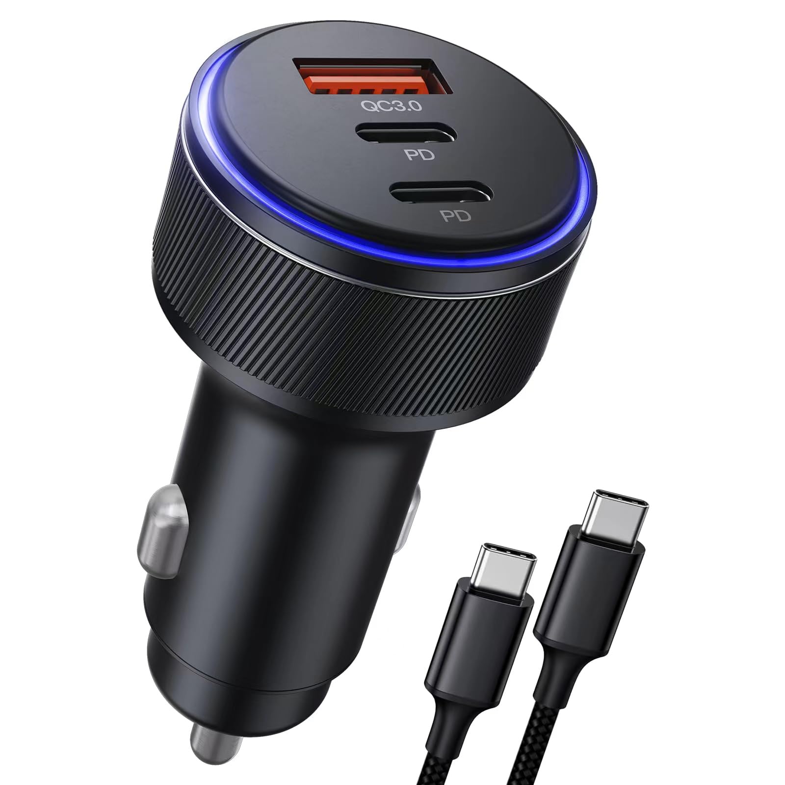 90W USB C Car Charger with 3 Ports - Dual USB-C & USB-A Fast Car Power Adapter for iPhone 16/15/14/13/12/11/Pro Max, iPad, Samsung Galaxy, Google Pixel & Android - Includes Fast Charging Cable - Perfect for Road Trips & Multi-Device Charging