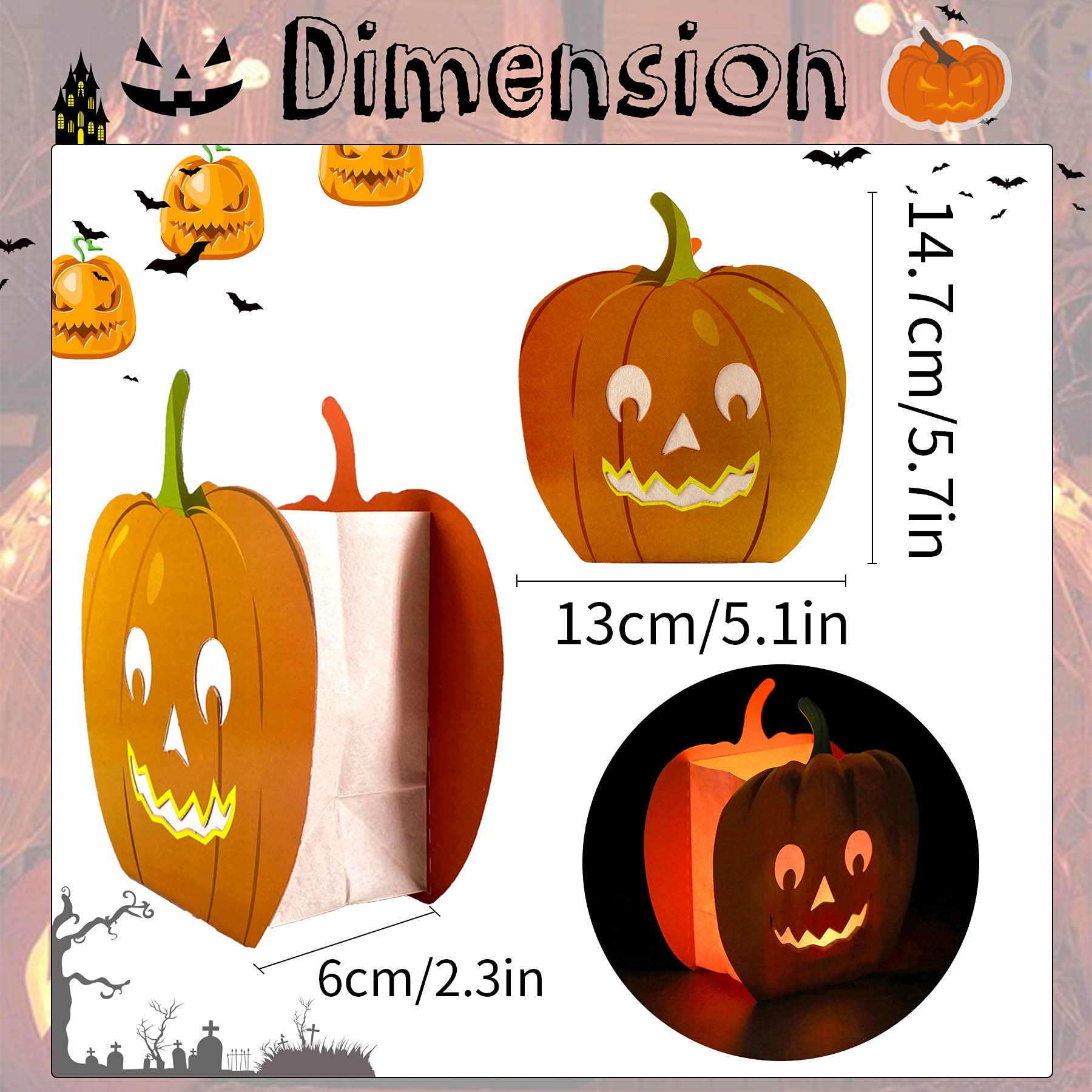 Zariocy 15-Piece Halloween Pumpkin Luminary Bags - Flame Resistant Paper Lanterns with Pumpkin Patterns for Party Decor | Perfect for Halloween Night, Porch Lighting & Spooky Atmosphere