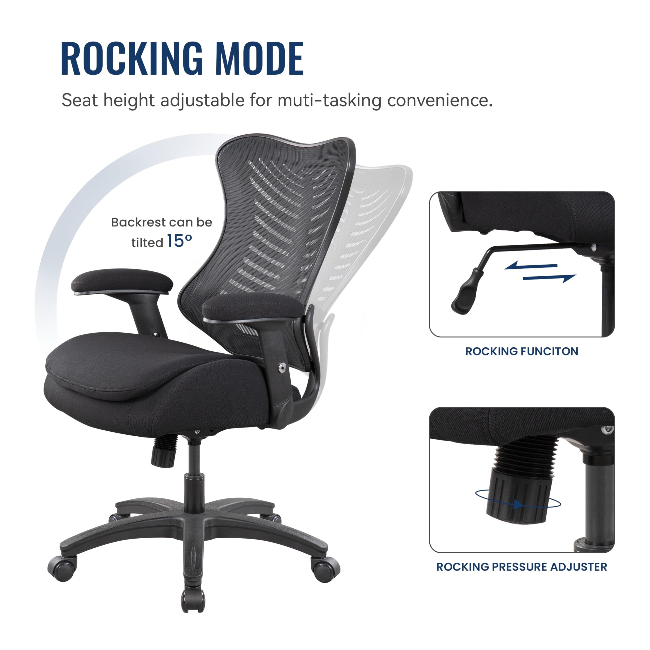 Ergonomic Office Mesh Computer Desk Chair with Lumbar Support Pillow & Double Seat Cushion - Adjustable Height Armrest, Black - Perfect for Home Office, Gaming, and Workspace Comfort