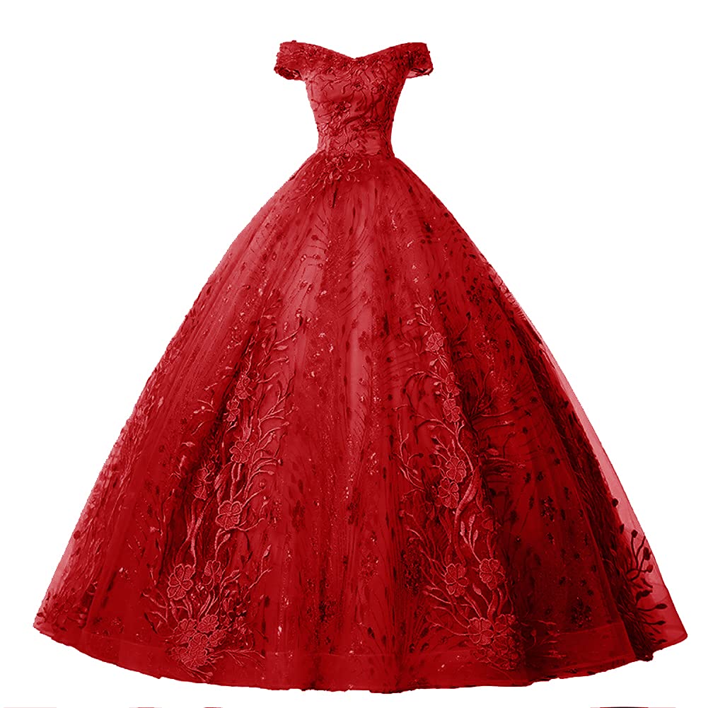 Elegant Quinceanera Dresses | Ball Gown Prom Dress with Lace Off-Shoulder Design | Sweet 16 Party Gown in Tulle Fabric | Perfect for Quinceañera Celebrations, Prom Nights, and Formal Dances