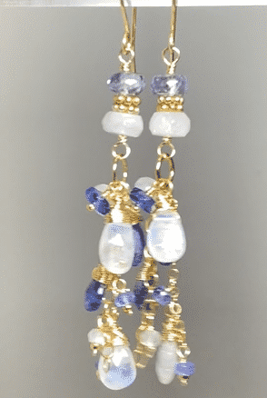Rainbow Moonstone Tanzanite Kyanite Blue & White Boho Dangle Earrings for Women | Handmade Gemstone Jewelry | Perfect for Festivals, Weddings & Boho Fashion