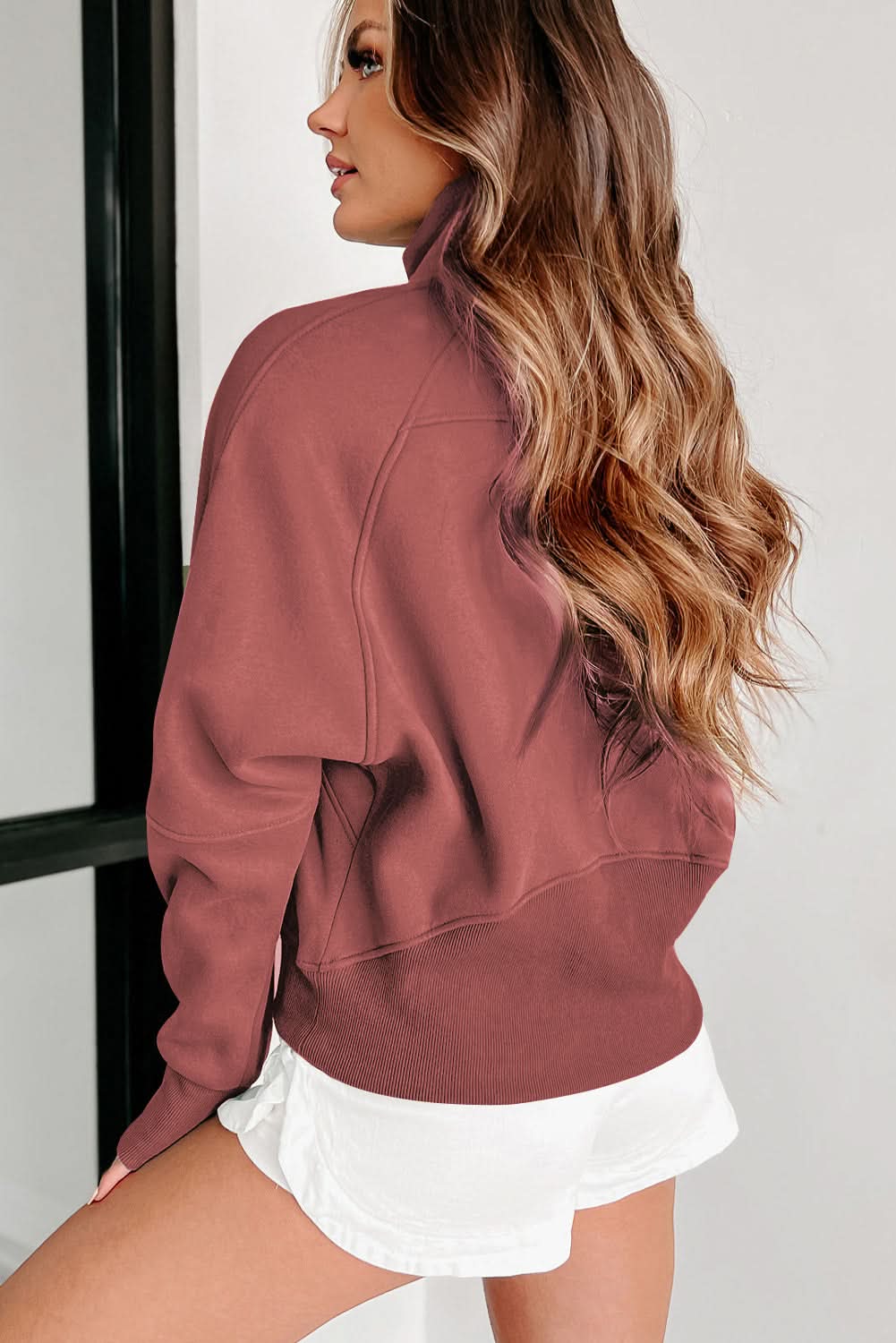 Brown Fleece Lined Zip Up Stand Collar Thumbhole Sleeve Sweatshirt for Men - Warm Winter Pullover with Thumb Holes for Outdoor Activities & Casual Wear