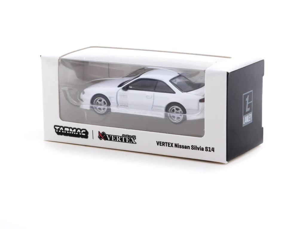 Tarmac Works 1:64 Scale Nissan Silvia S14 Vertex Edition Diecast Model Car - White Lamley Special Edition Collectible for Display & Racing Scenes