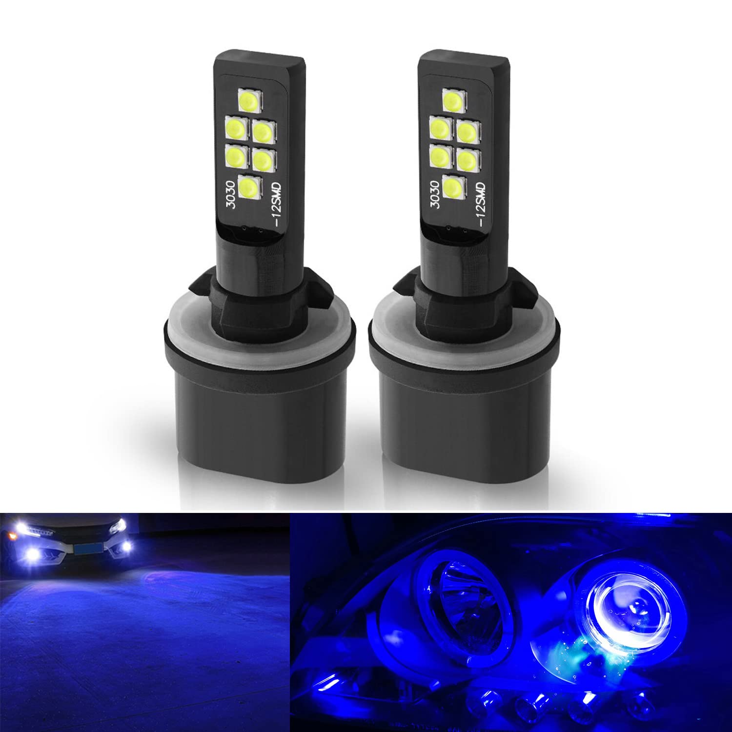 2 Pack SOCAL-LED 880 893 899 LED Fog Light Bulbs - 3030 SMD Bright Colorful Daytime Running DRL Lamps (Dark Blue) for Cars, Trucks & SUVs - Enhanced Visibility & Style Upgrade