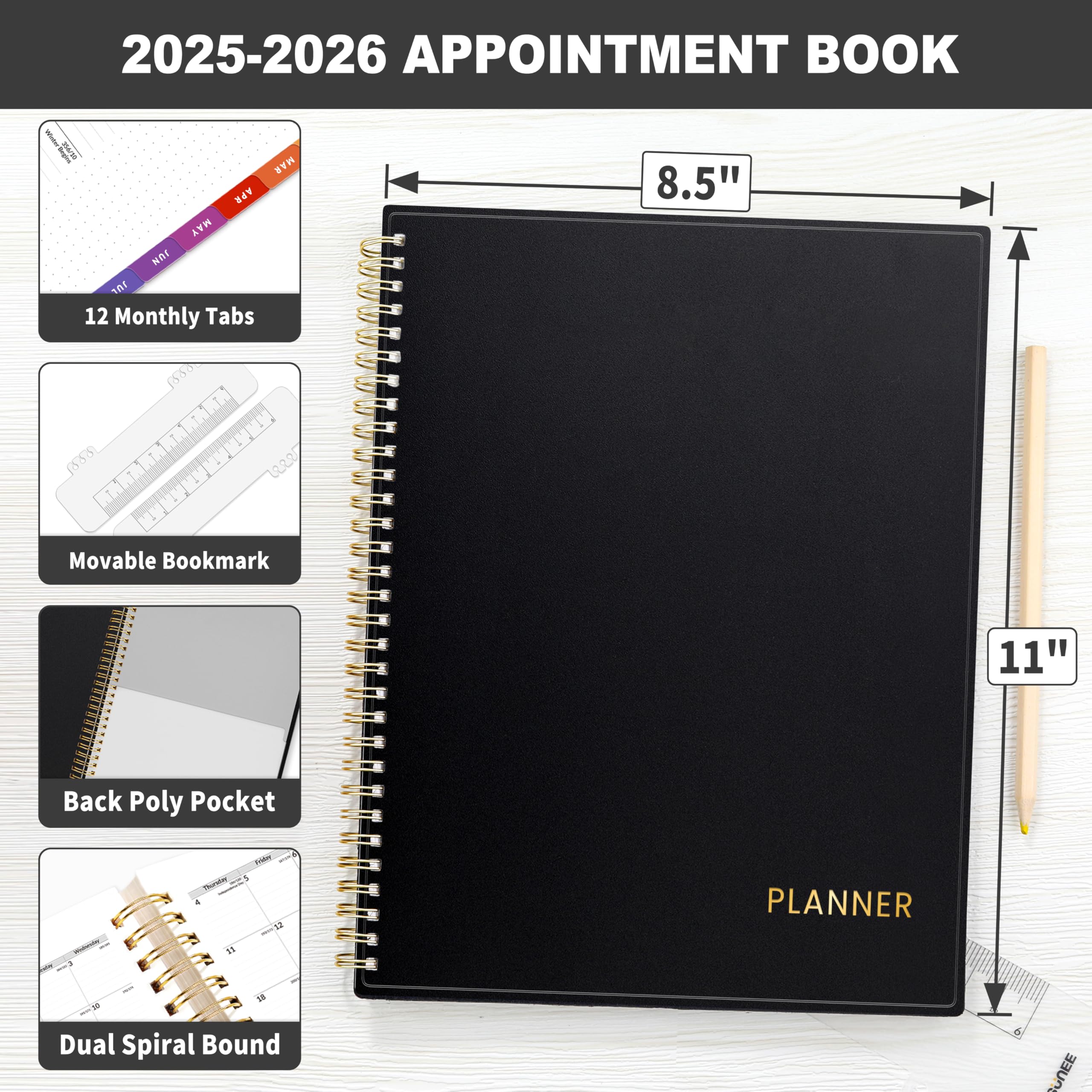 SUNEE 2025-2026 Academic Planner - Weekly & Monthly Appointment Book with Quarter-Hourly Scheduling from July 2025 to June 2026, 8.5