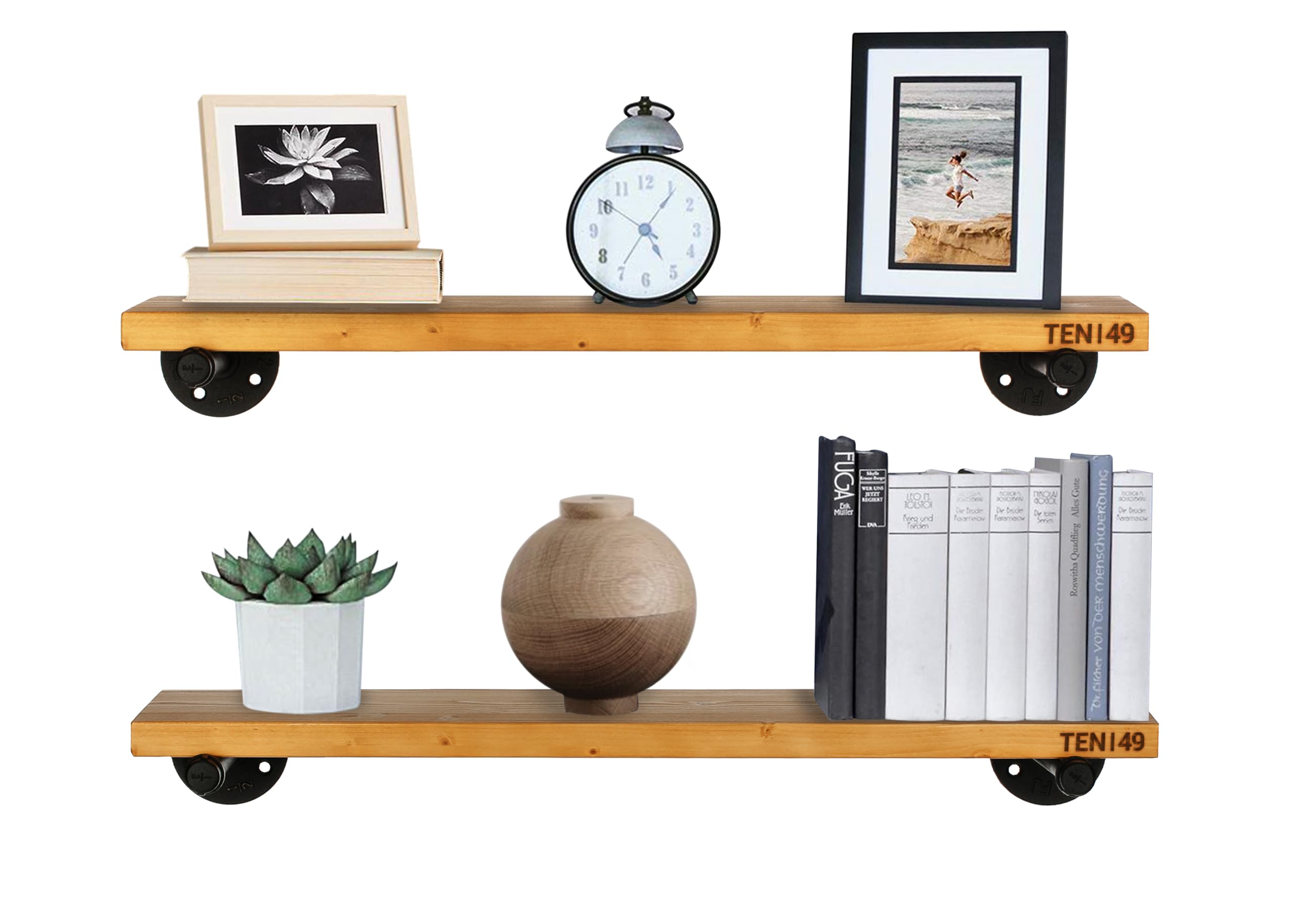 Industrial Pipe Wood Wall Shelf - 24